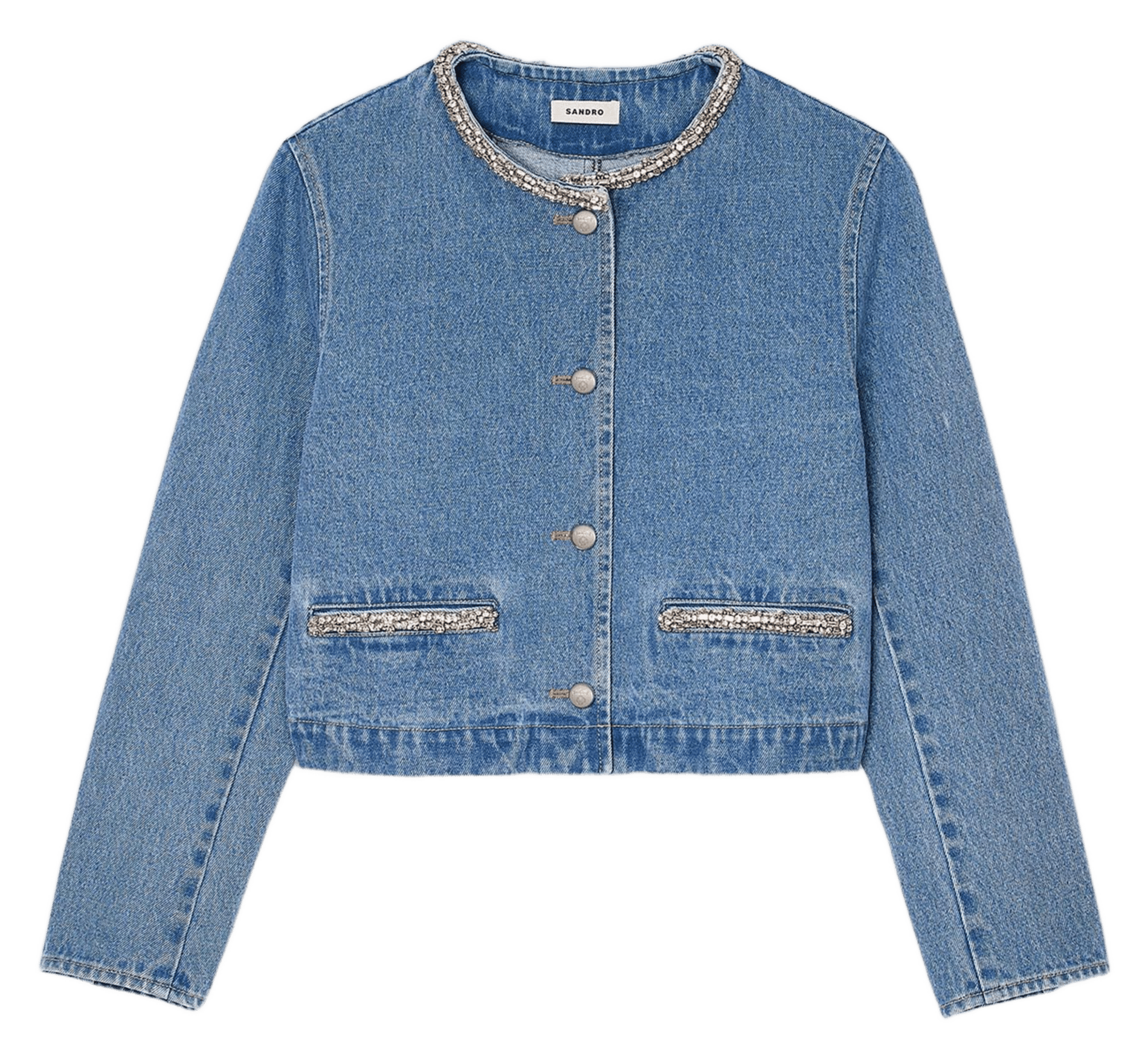 Blouson col rond en denim de coton SANDRO Bleu