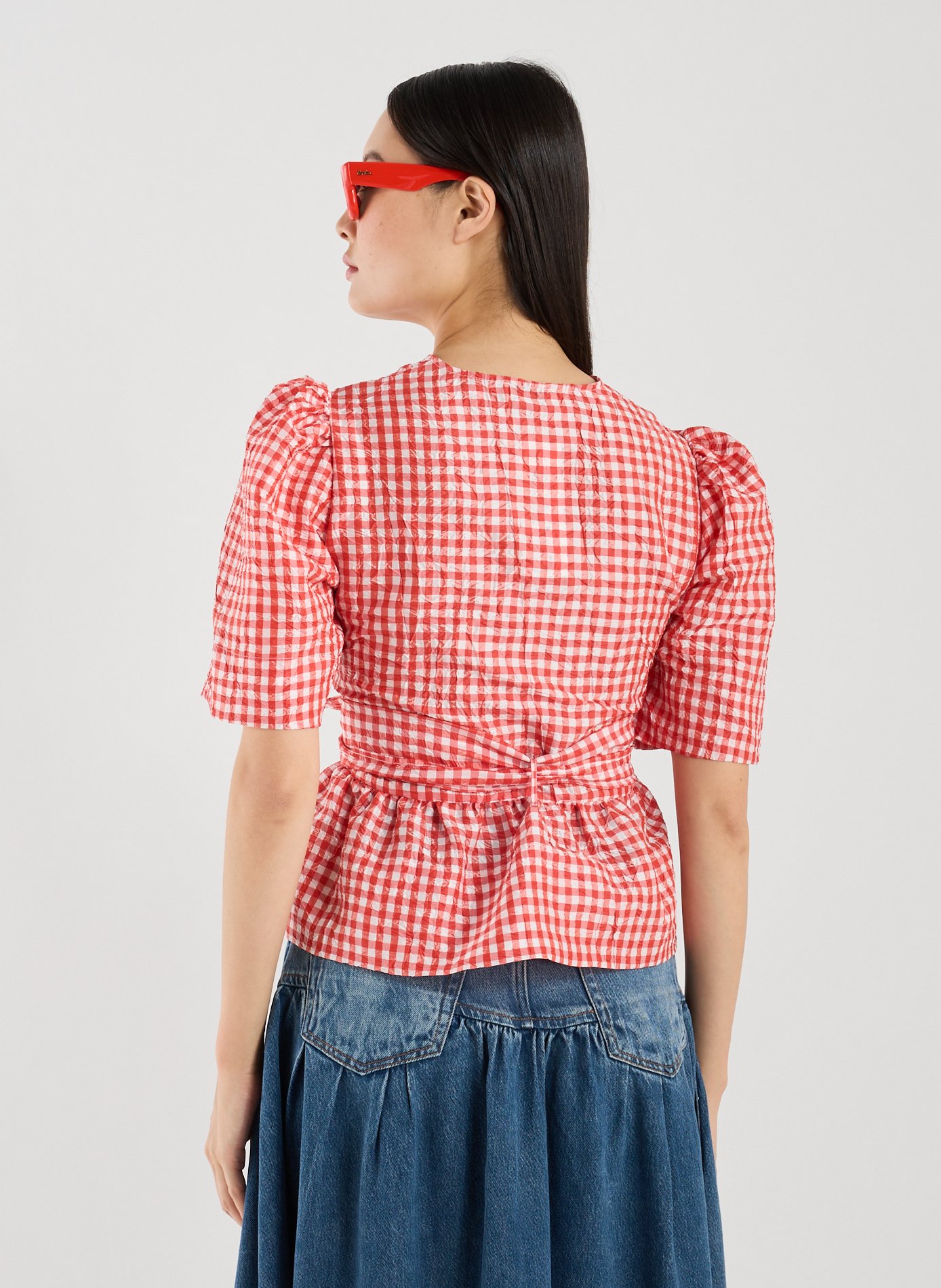 Checkered tied top GANNI Red