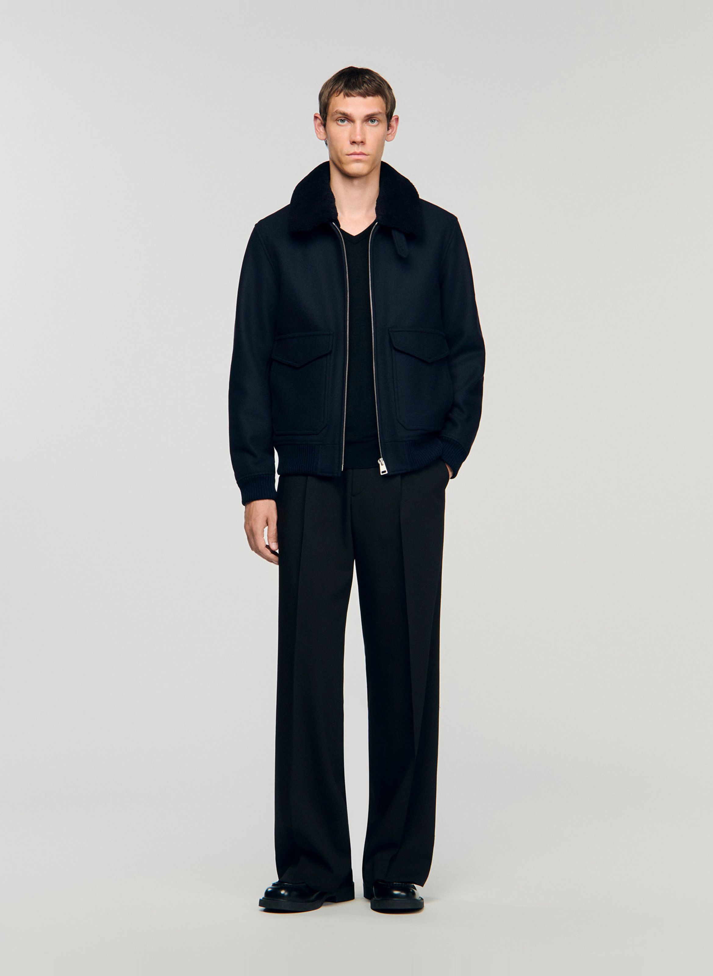 Blouson col mouton SANDRO Bleu