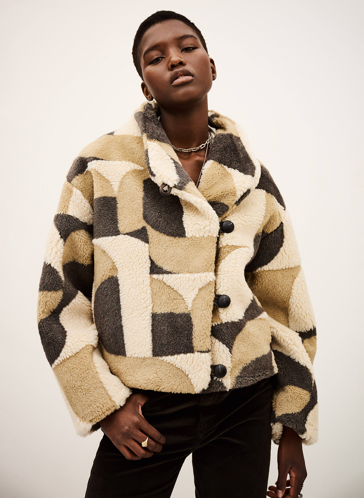 BA&SH Manteau court oversize col montant futura Beige