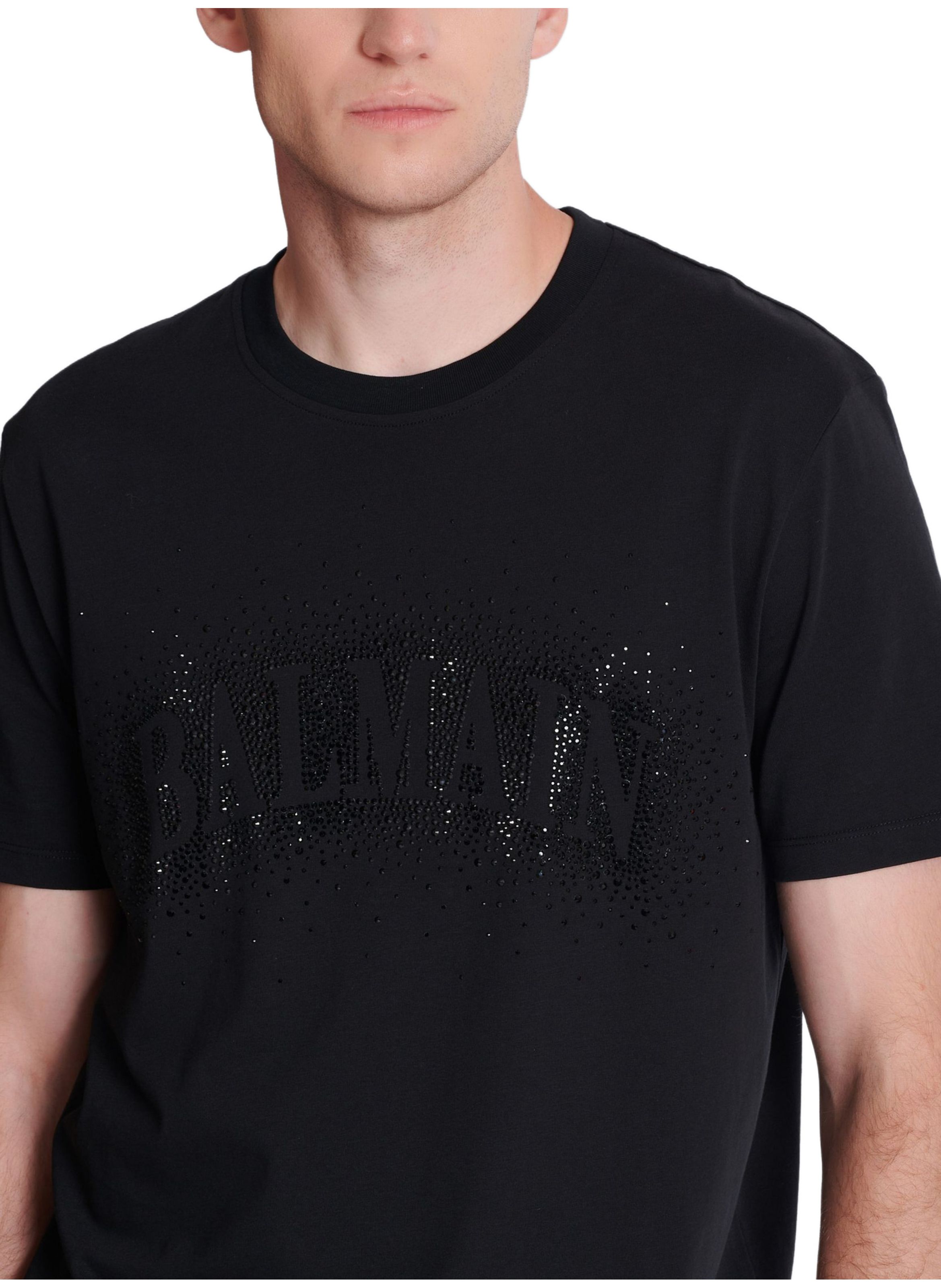 T-shirt avec effet spray en cristaux brodés BALMAIN Noir