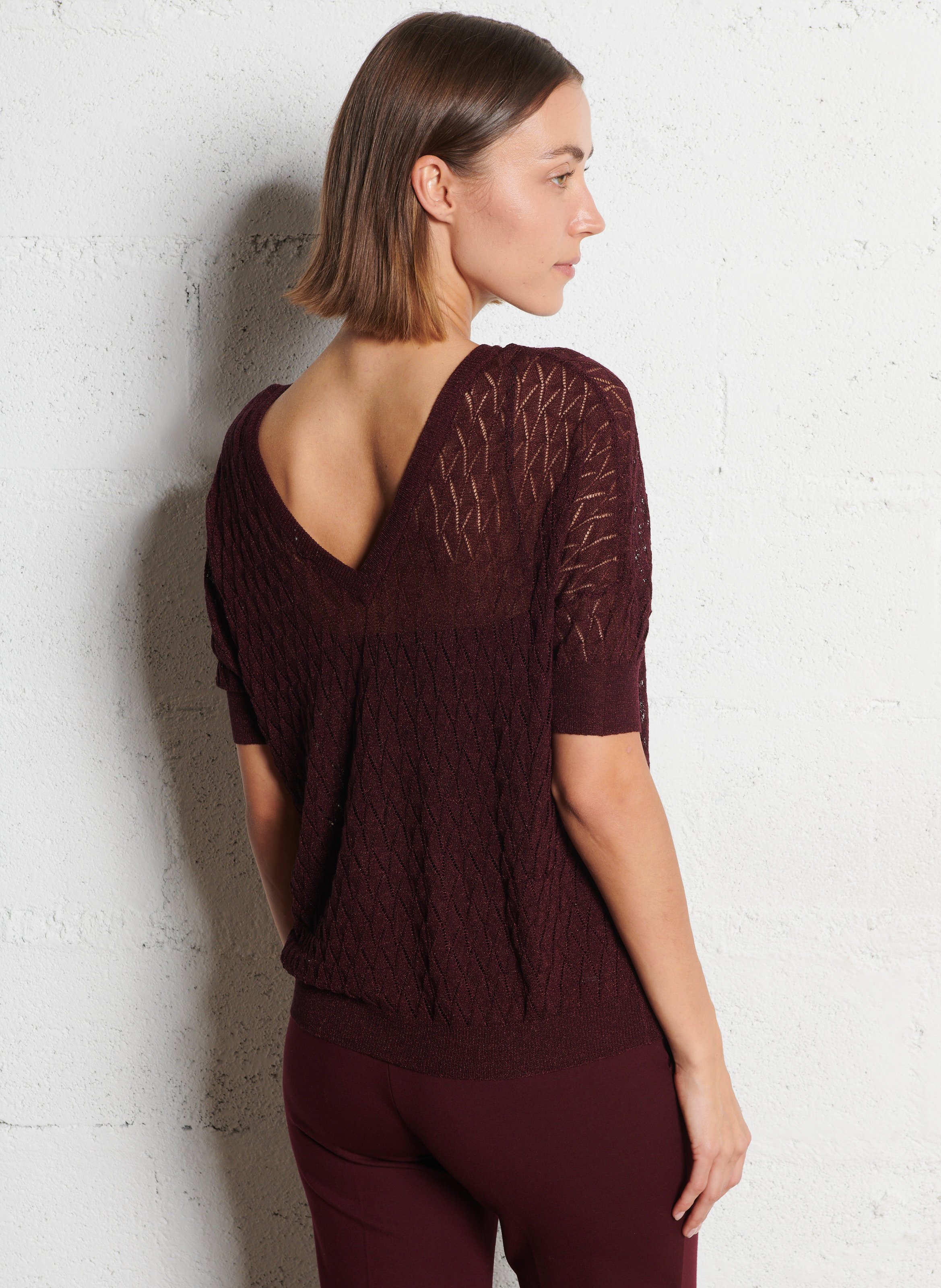 Pull devant dos droit en maille pailletée IKKS Violet