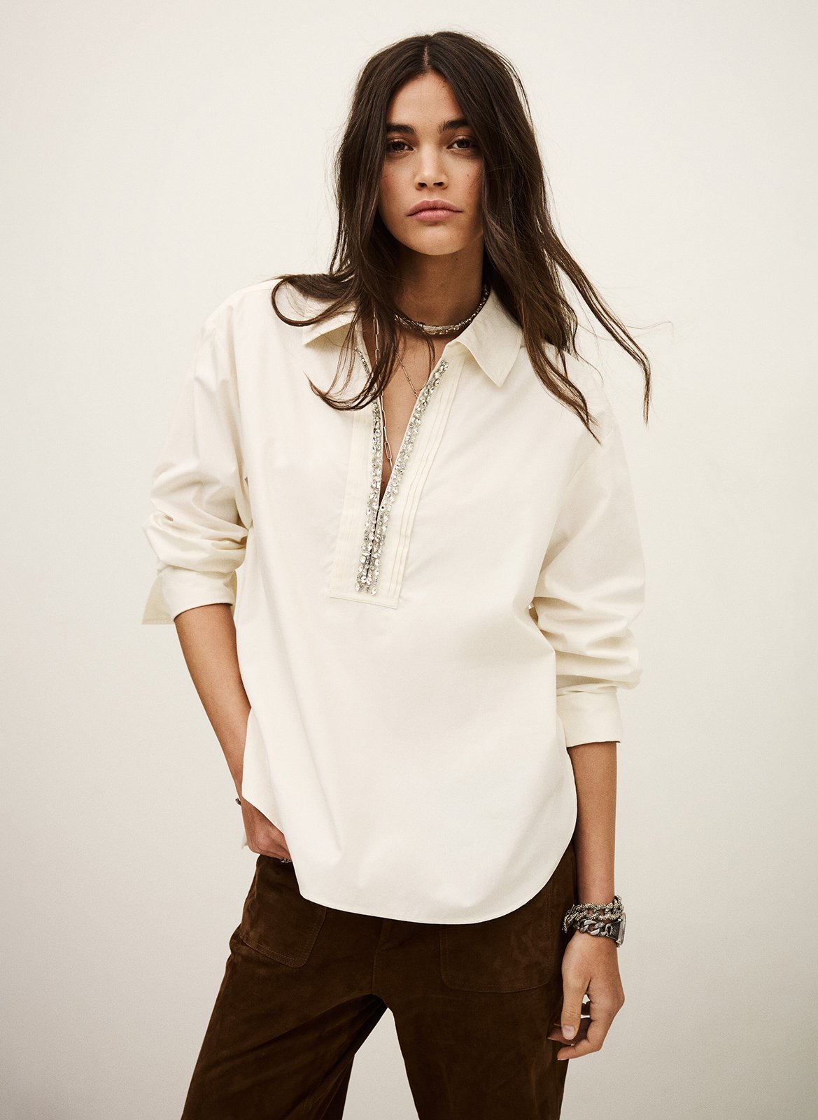 Top droit col à revers en coton miss BA&SH Blanc