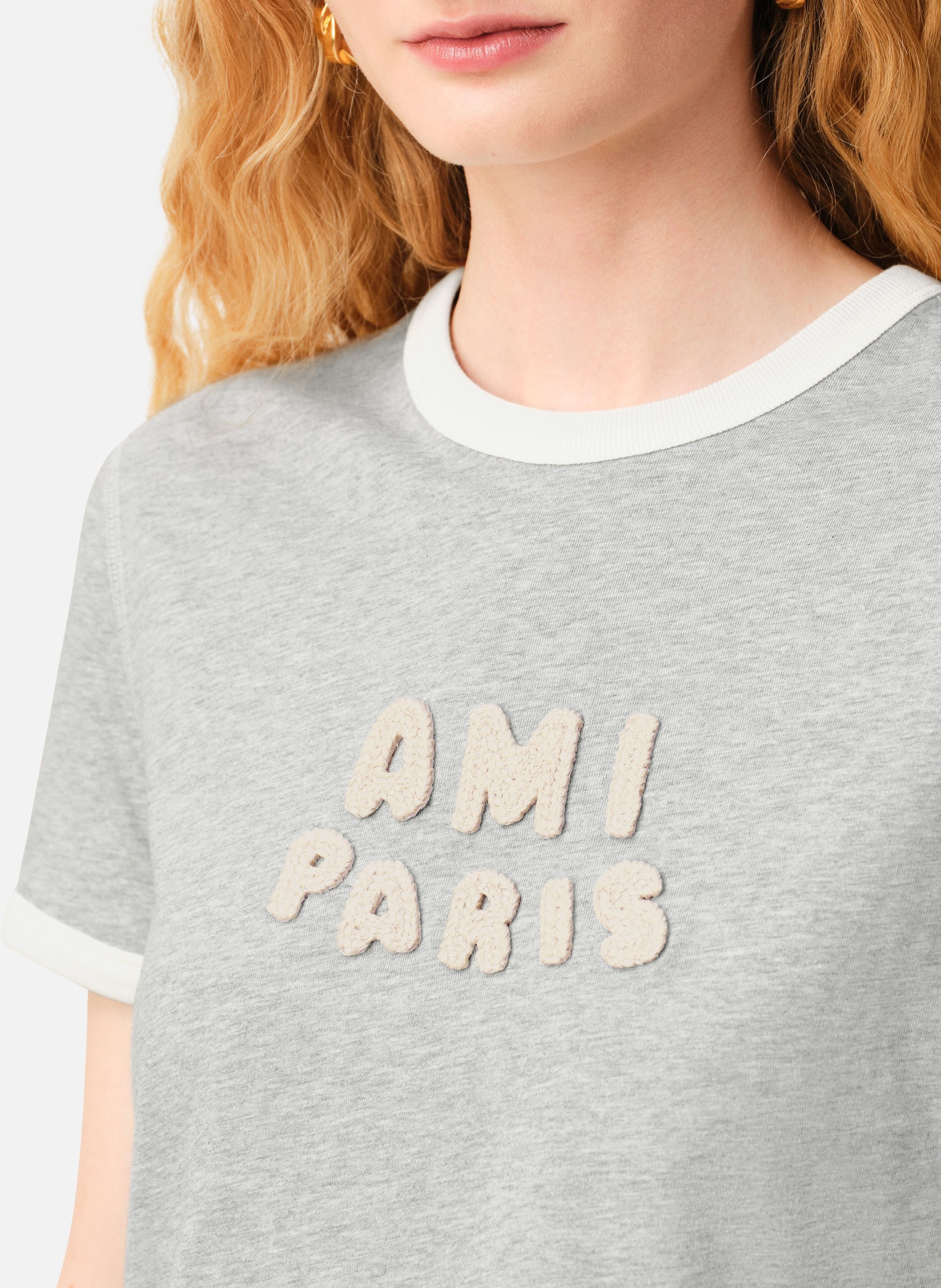 T-shirt empiècement ami paris en crochet unisexe en coton AMI PARIS Gris
