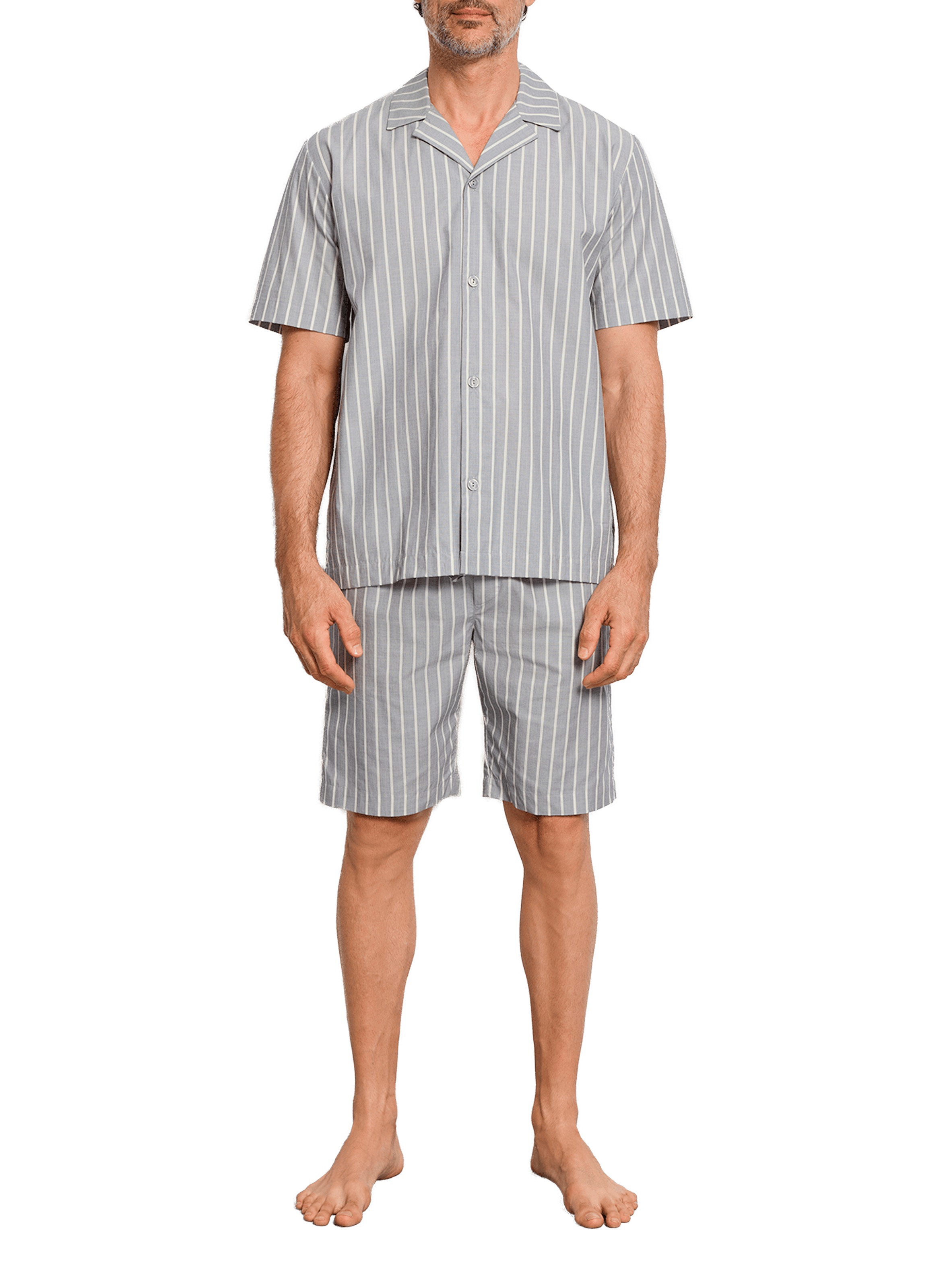 Chemise de pyjama manches courtes à rayures en coton HANRO Gris