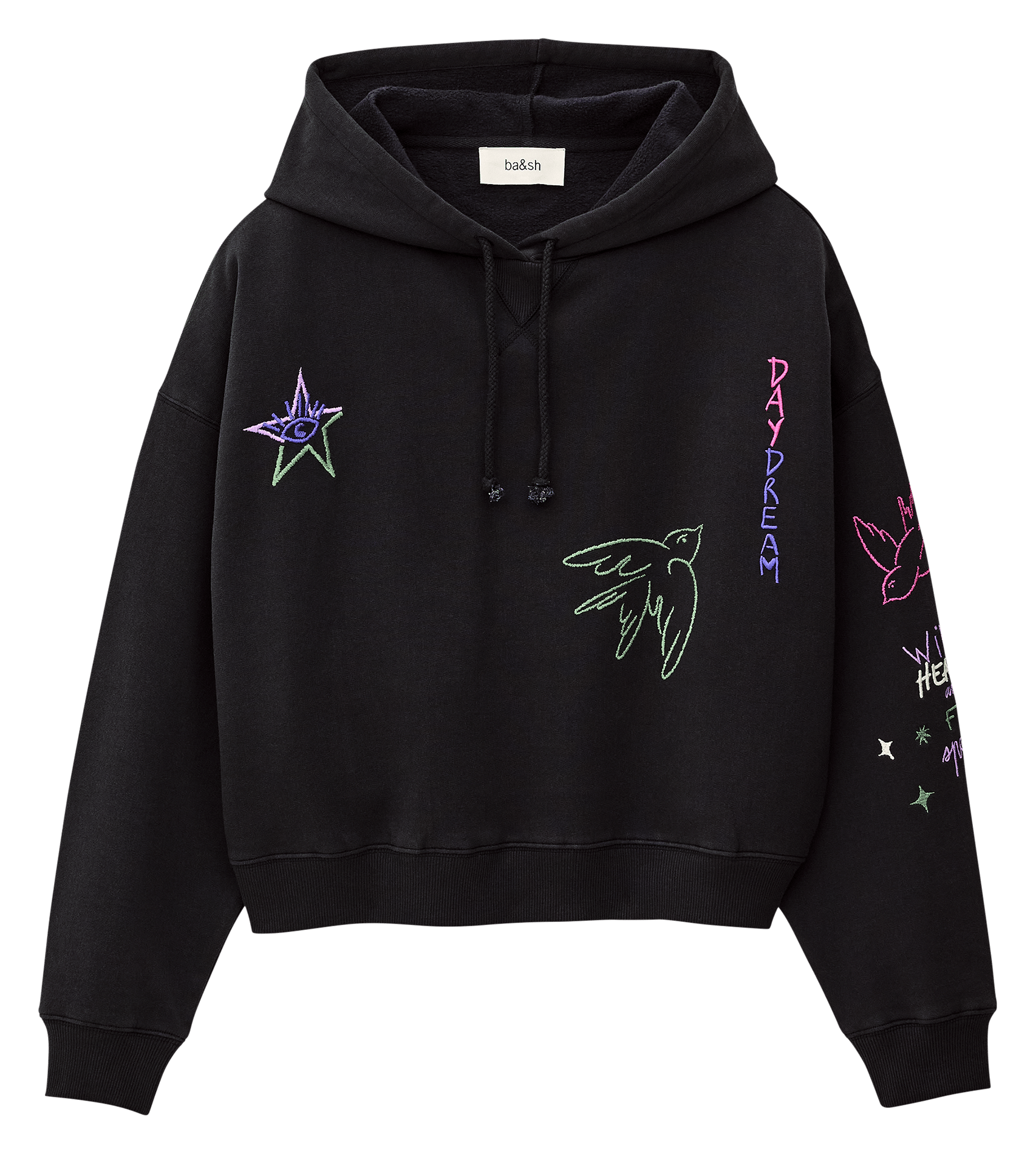 Sweat à capuche brodé en coton bio oasis BA&SH Noir