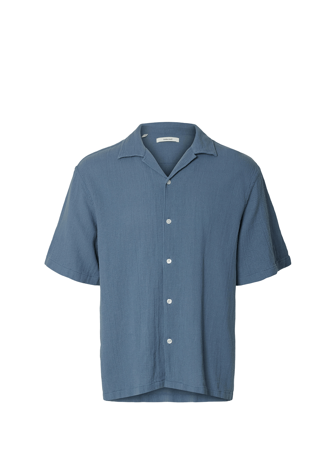 Short-sleeved cotton shirt SELECTED Blue