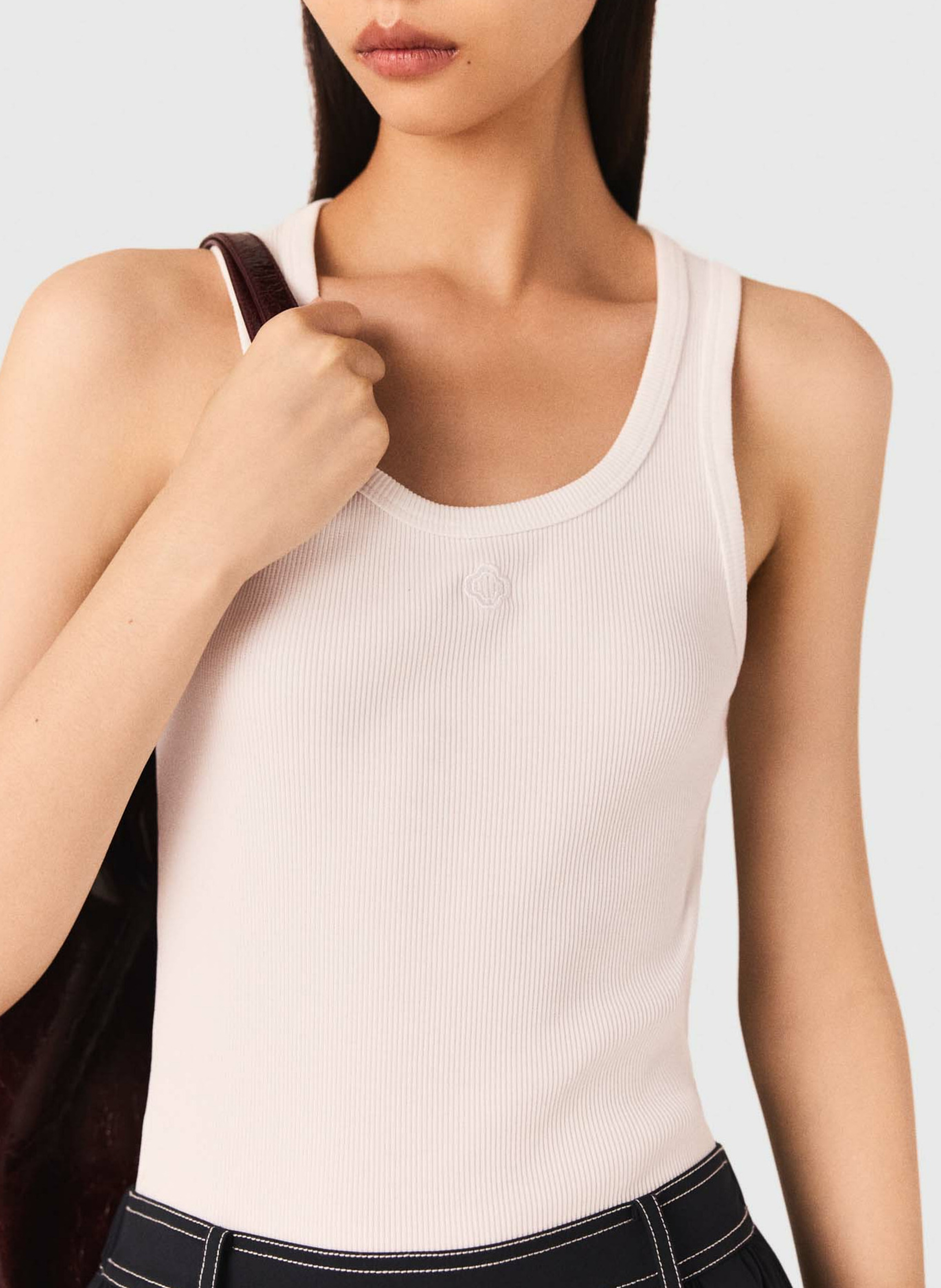 Débardeur droit col rond en coton côtelé MAJE Blanc