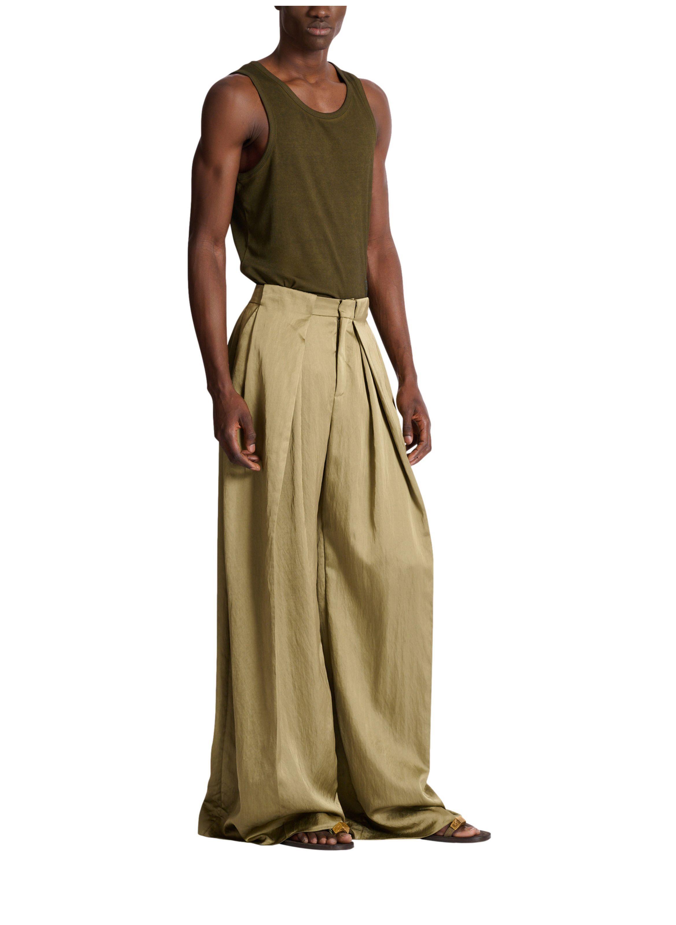 Pantalon à larges plis plats satiné BALMAIN Vert