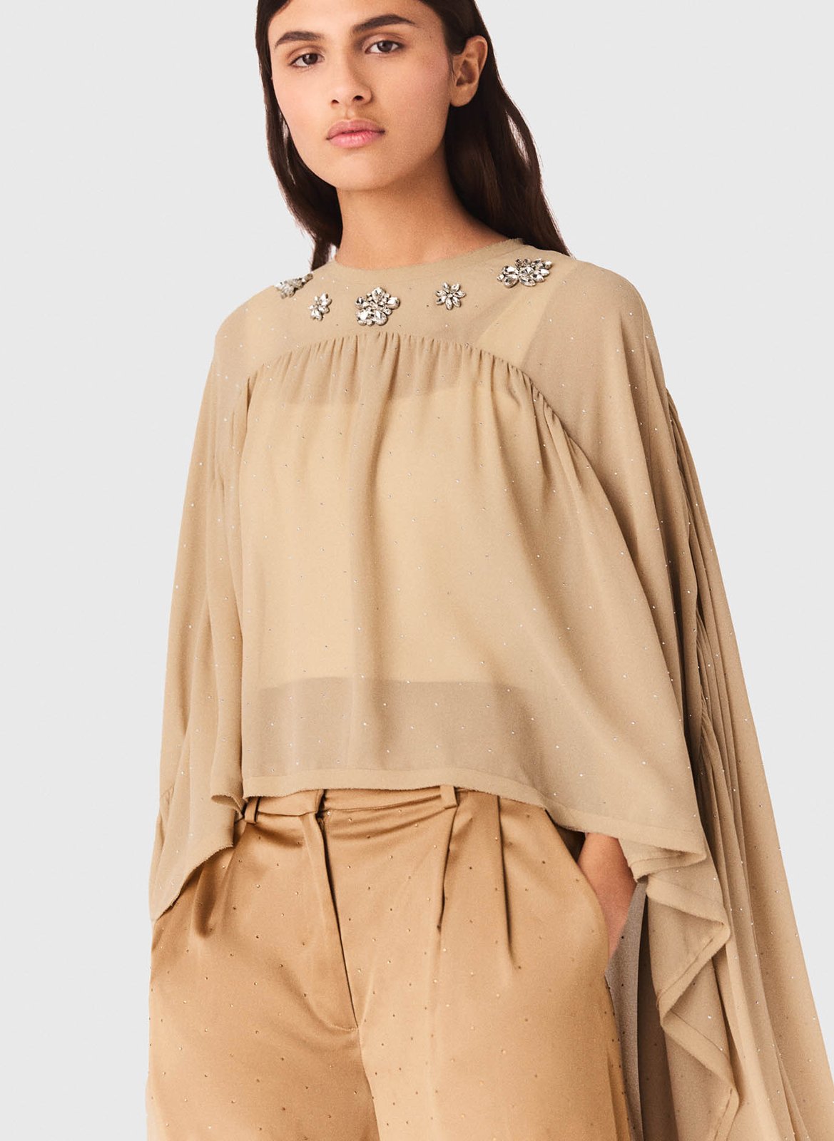 Top-cape ample strassé MAJE Beige