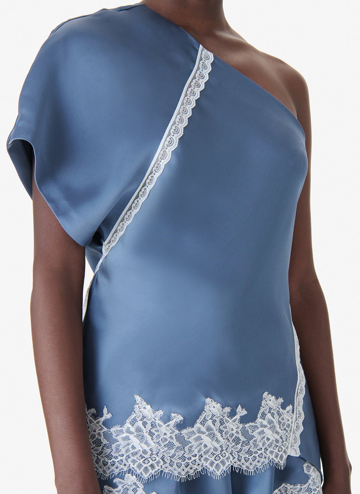 Top asymétrique en dentelle topazi IRO Bleu