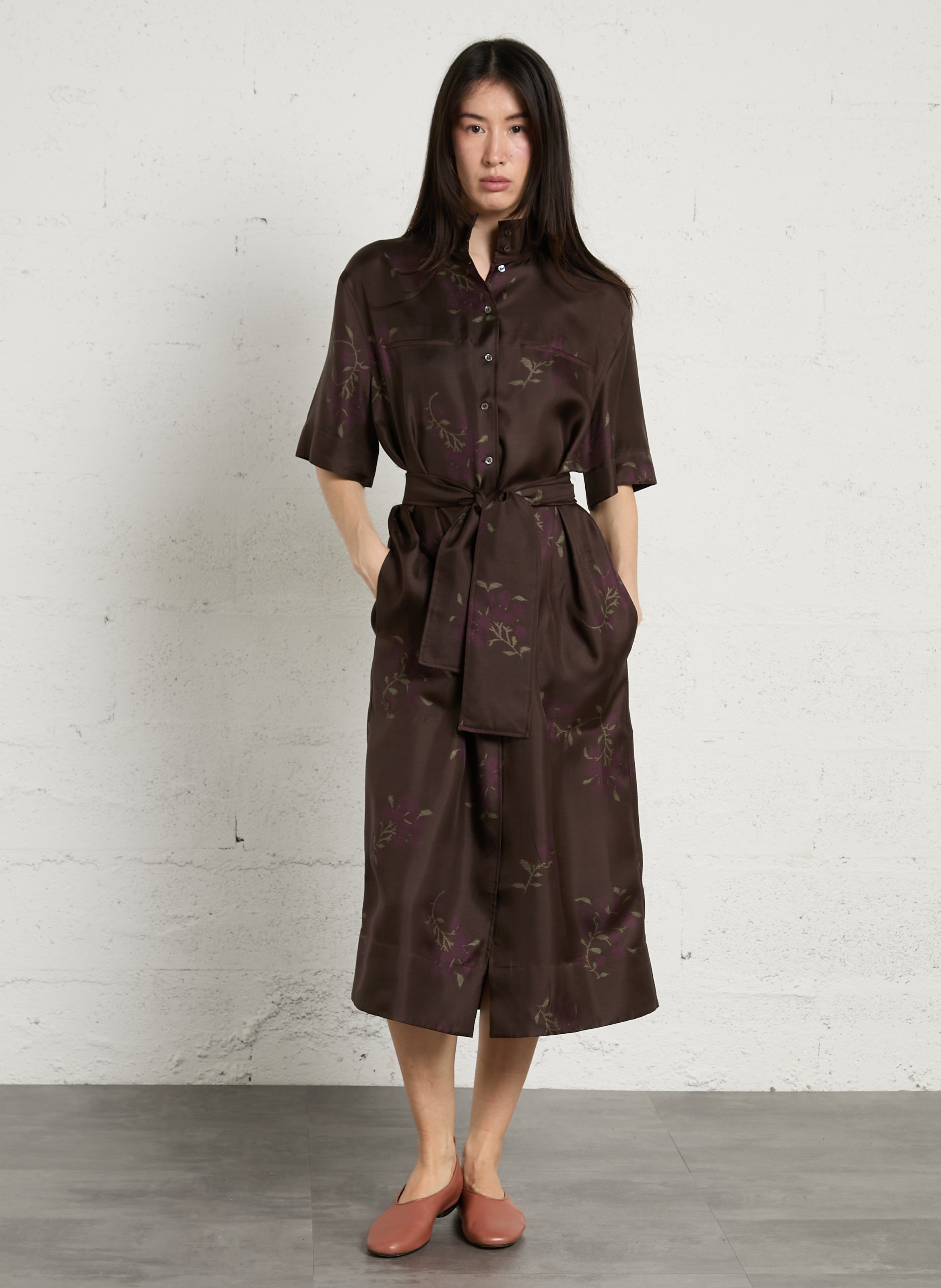 Robe midi col mao en soie witty SOEUR Marron