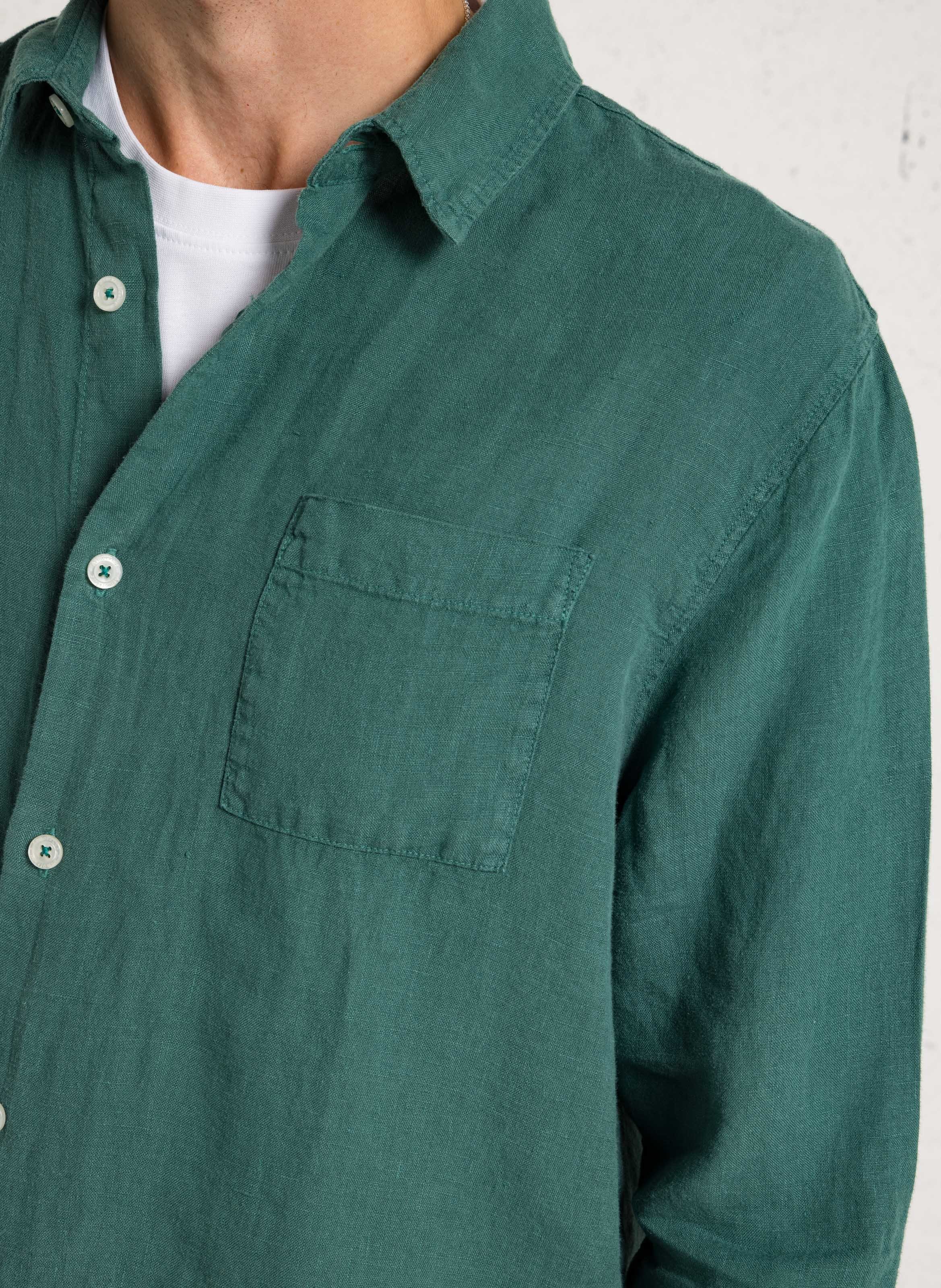 Chemise coupe confort col classique en lin ARMOR-LUX Vert