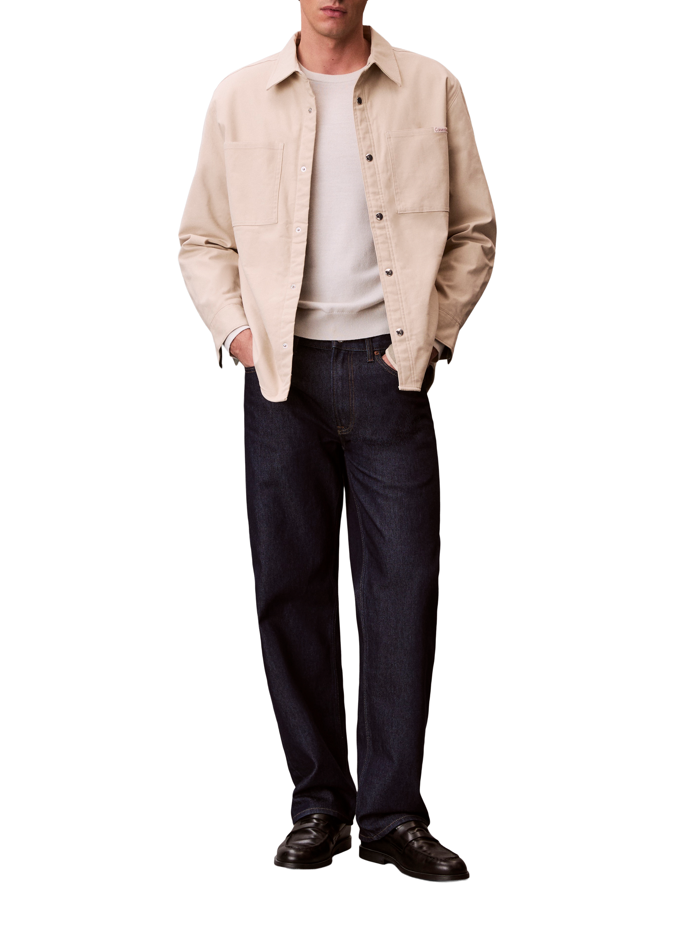Straight cotton-blend jacket CALVIN KLEIN Beige