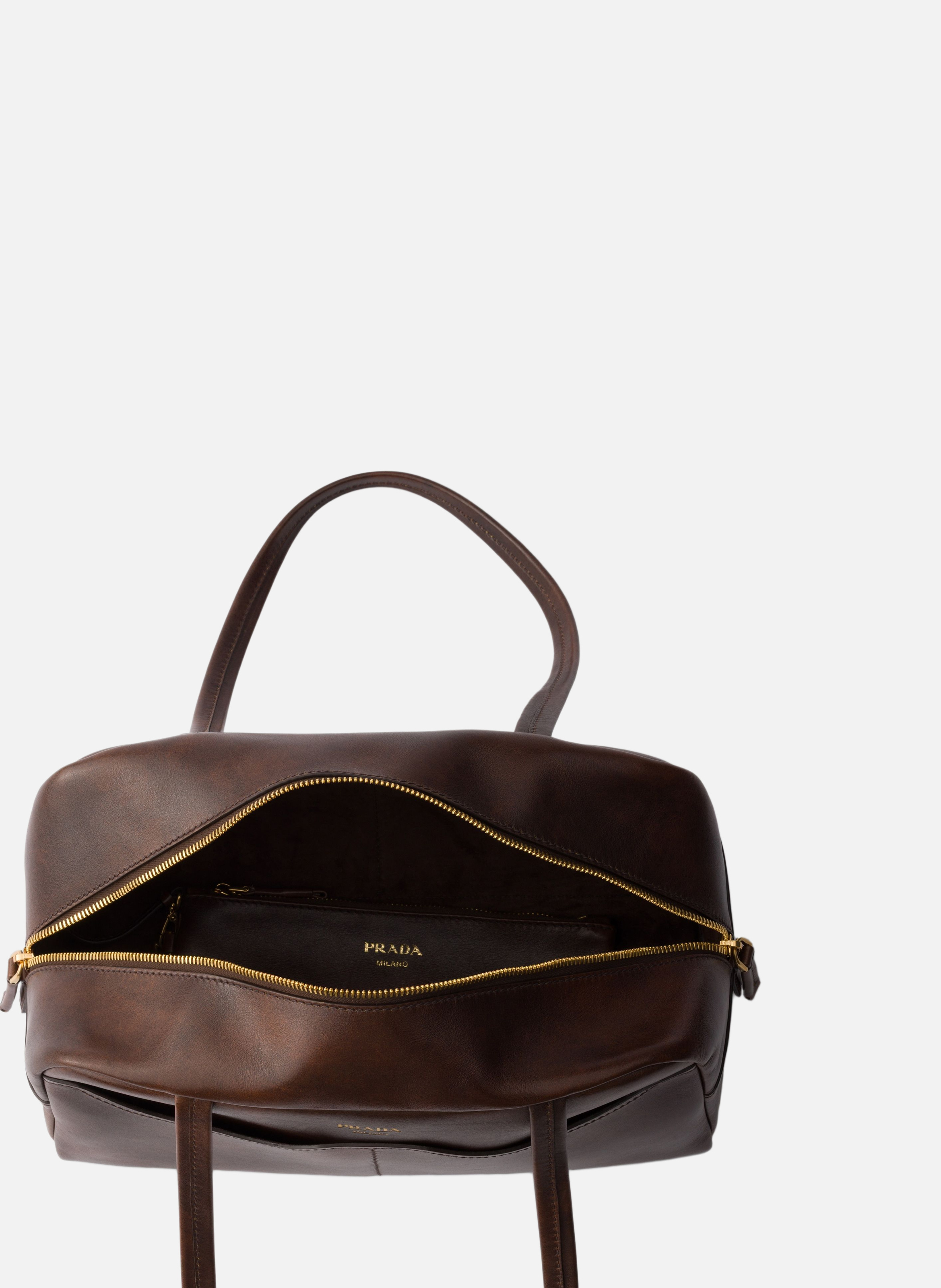 Sac à main prada carry en cuir vieilli PRADA Marron