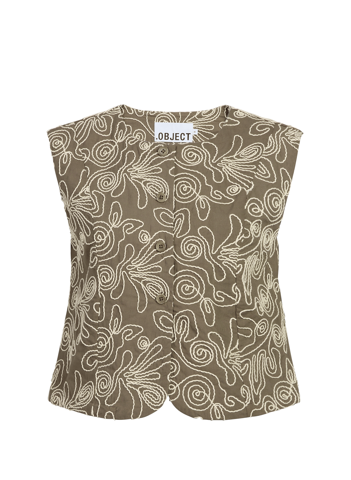 Veste sans manches brodée en coton OBJECT Marron