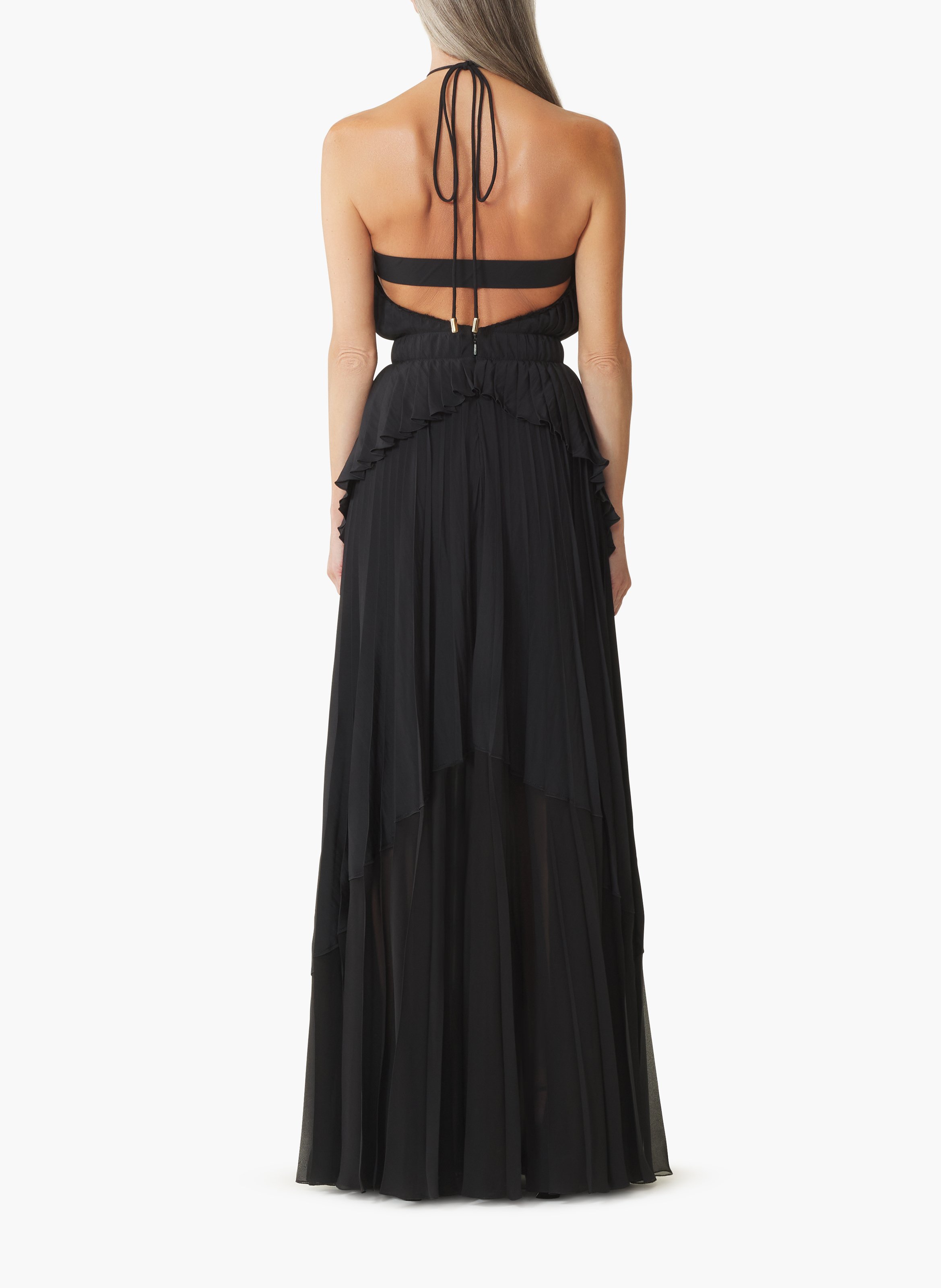 Robe brodée en soie et charmeuse LANVIN Noir