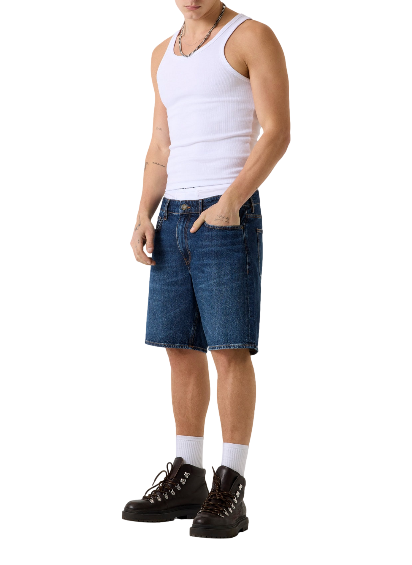 Denim cotton blend shorts GUESS Blue