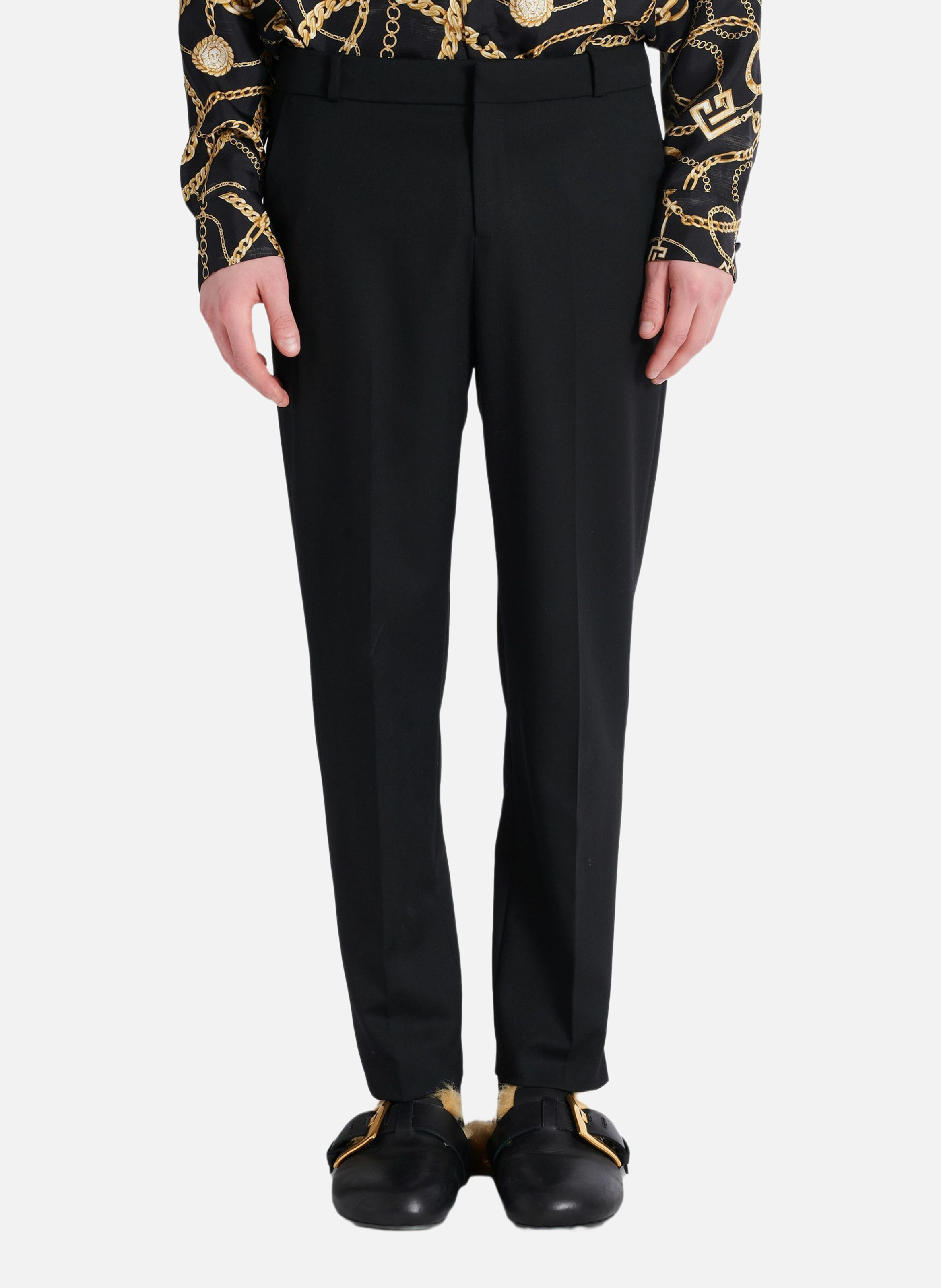 Pantalon tailleur droit en laine BALMAIN Noir