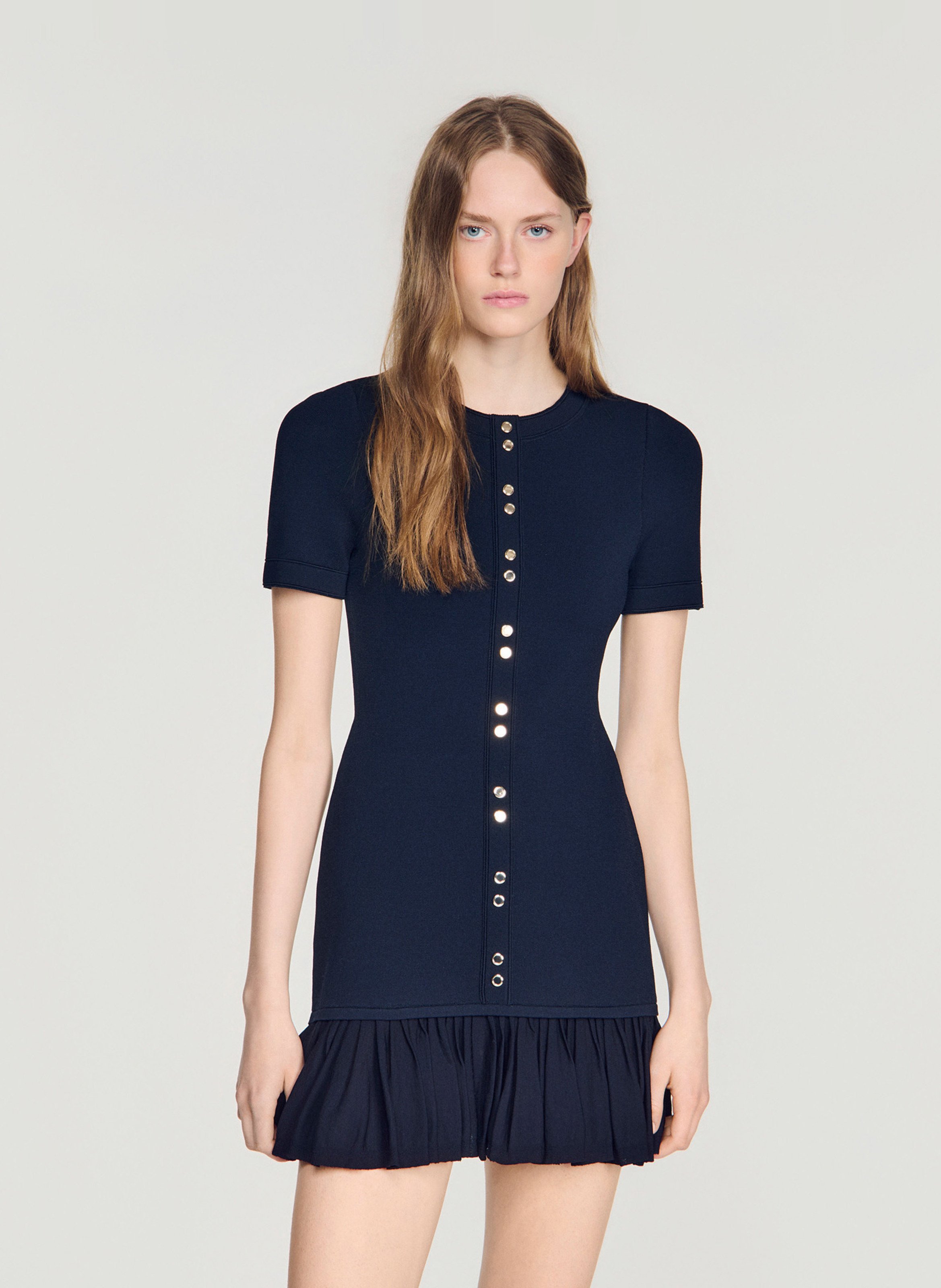 Robe courte ajustée col rond SANDRO Bleu