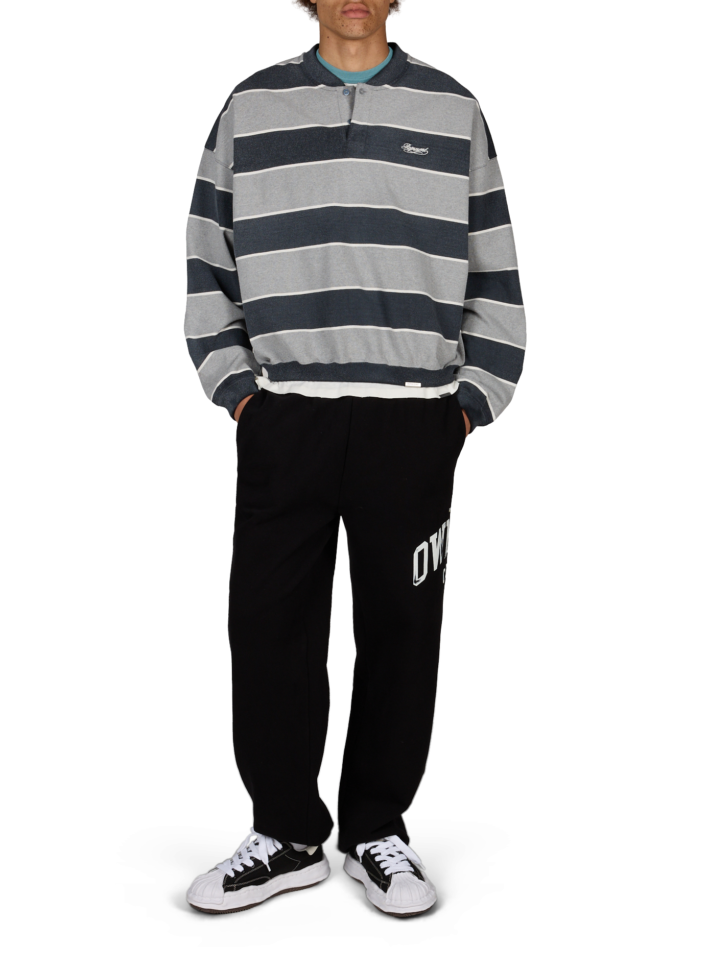 Round neck striped buttoned sweatshirt REPRESENT Black