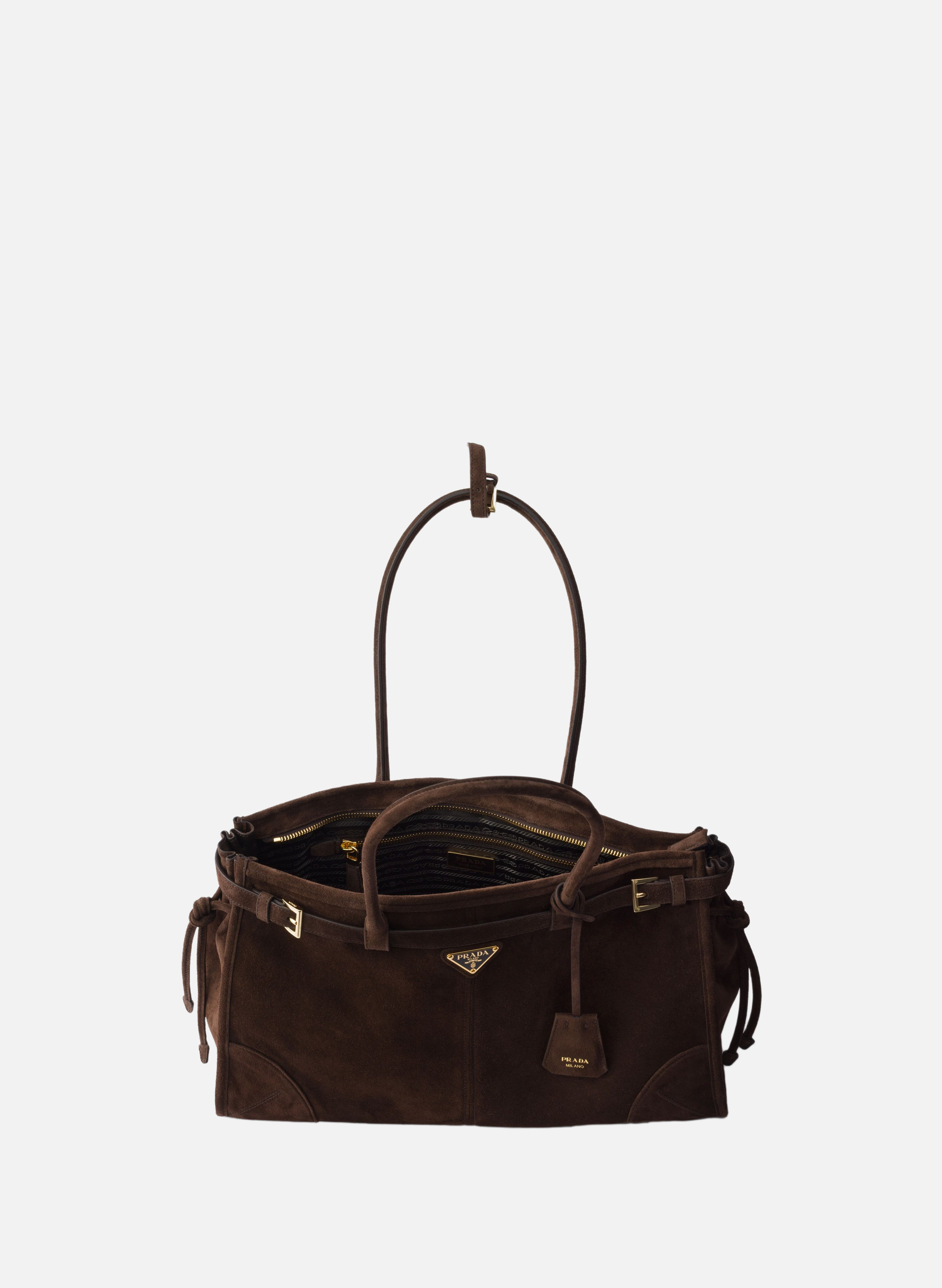 Grand sac à main prada bonnie en veau velours PRADA Marron