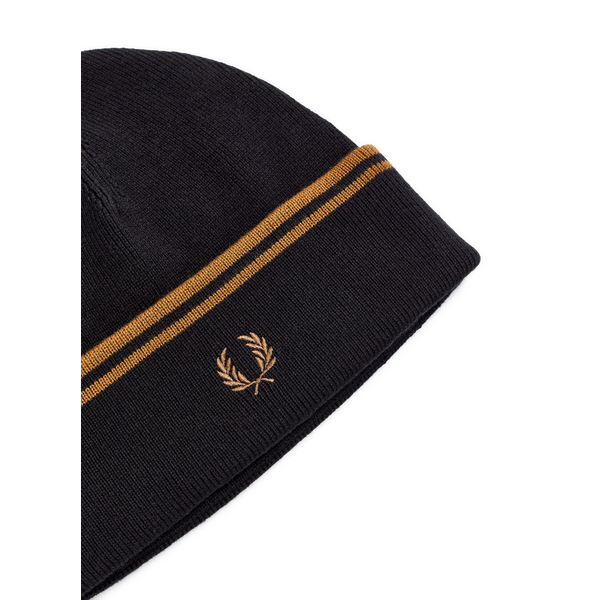 Fred Perry Wool-cotton Logo Beanie In Black