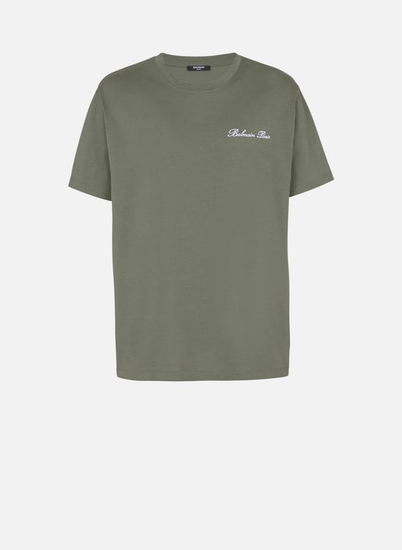 T-shirt ample avec broderie balmain signature Kaki by BALMAIN BALMAIN T-shirt ample avec broderie balmain signature Kaki