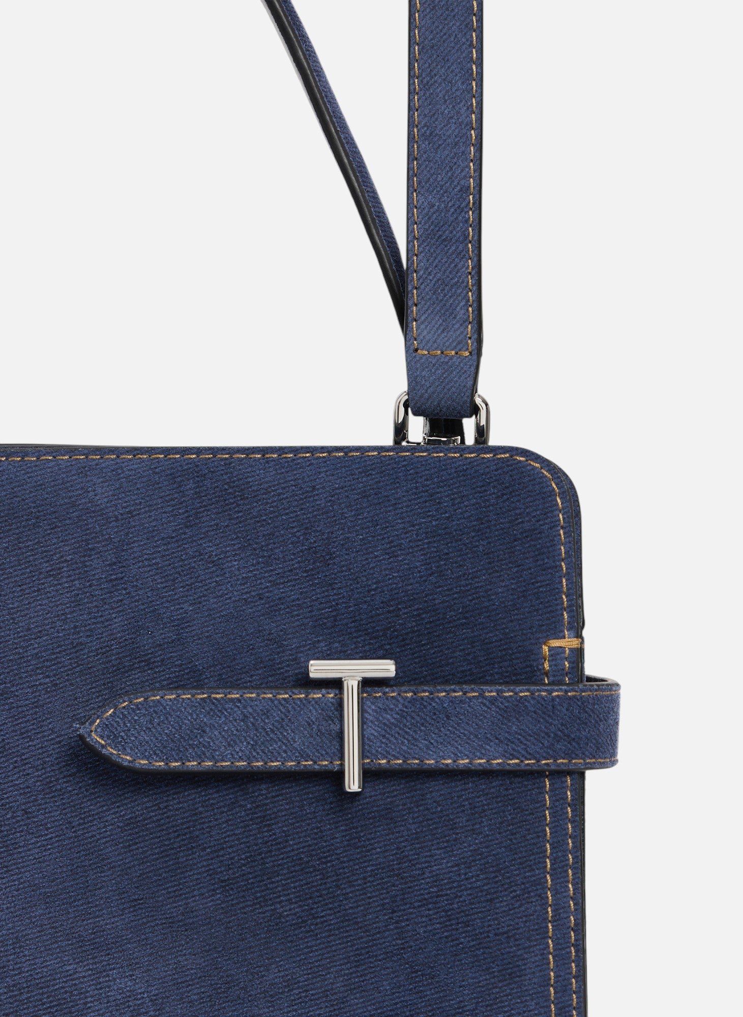Sac porté épaule grand modèle emie en cuir suède effet denim LE TANNEUR Noir