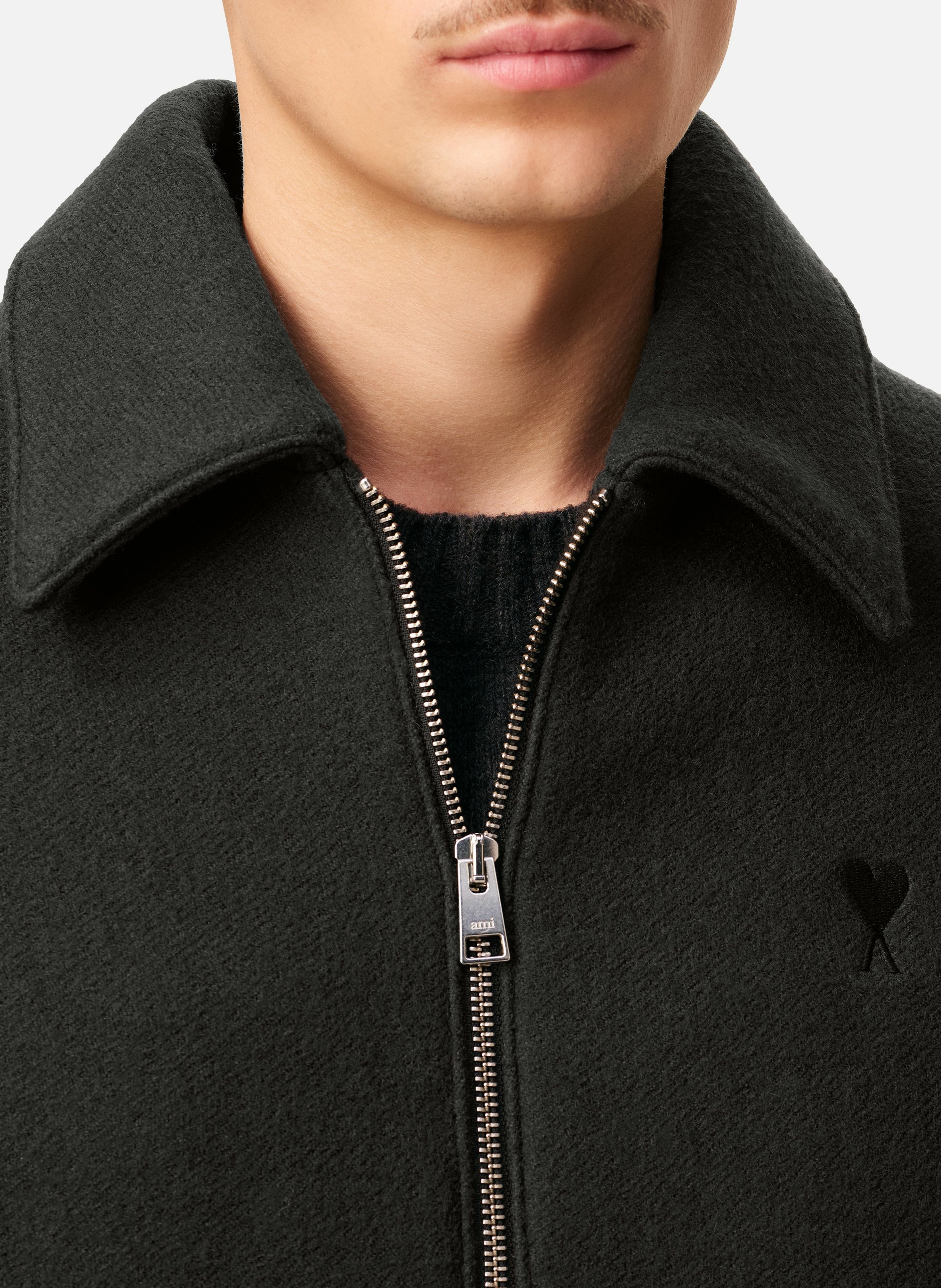 Blouson zippé ami de coeur en laine AMI PARIS Gris