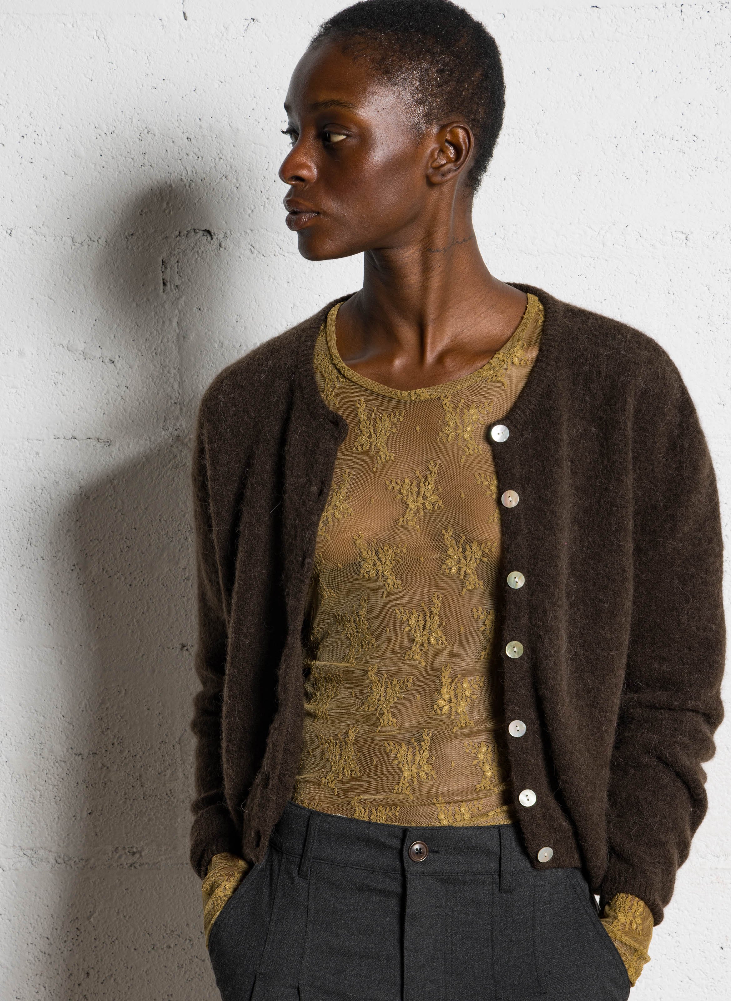 Gilet ample col rond en laine mélangée vitow AMERICAN VINTAGE Marron