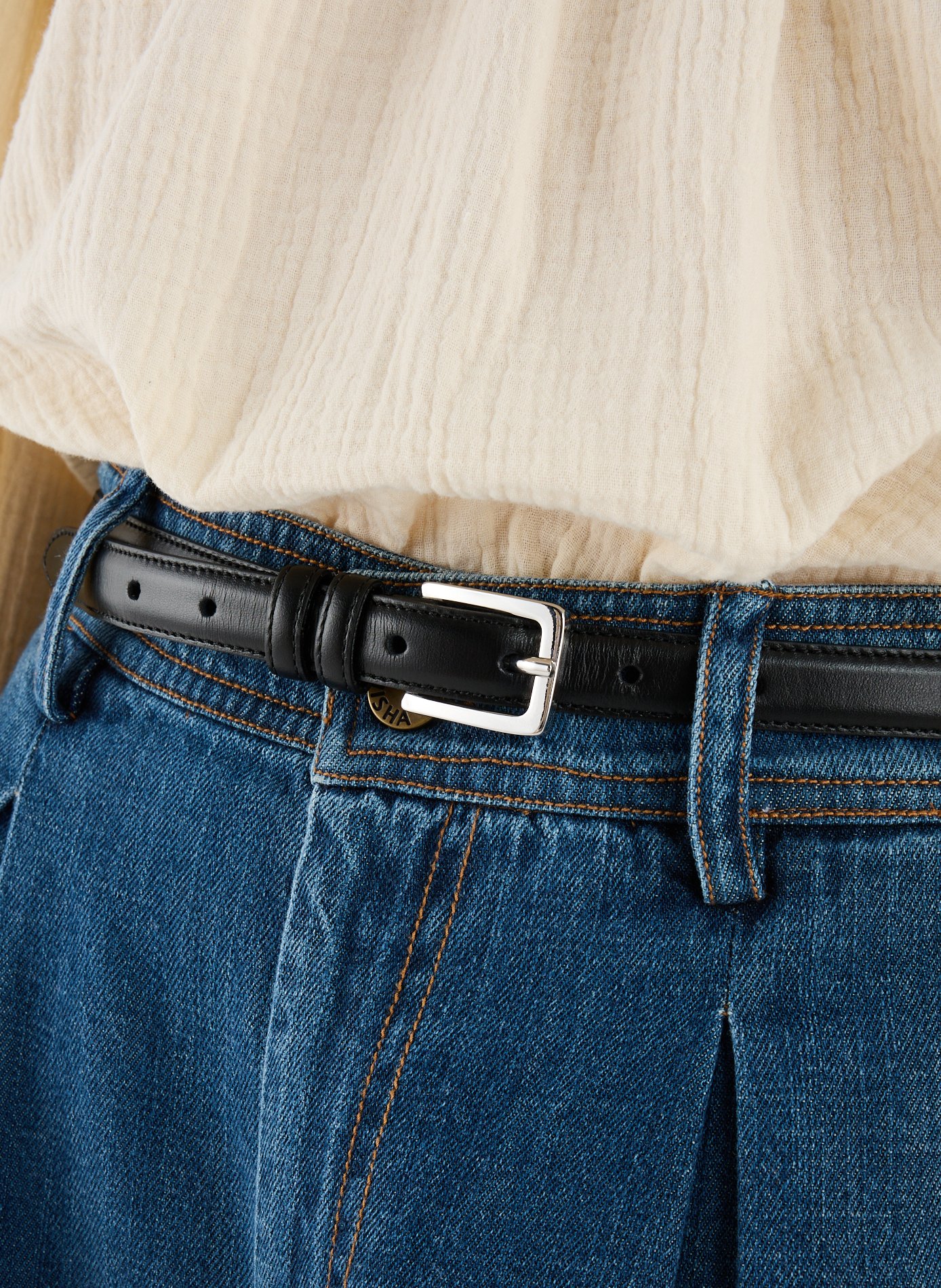 Slim leather belt Black