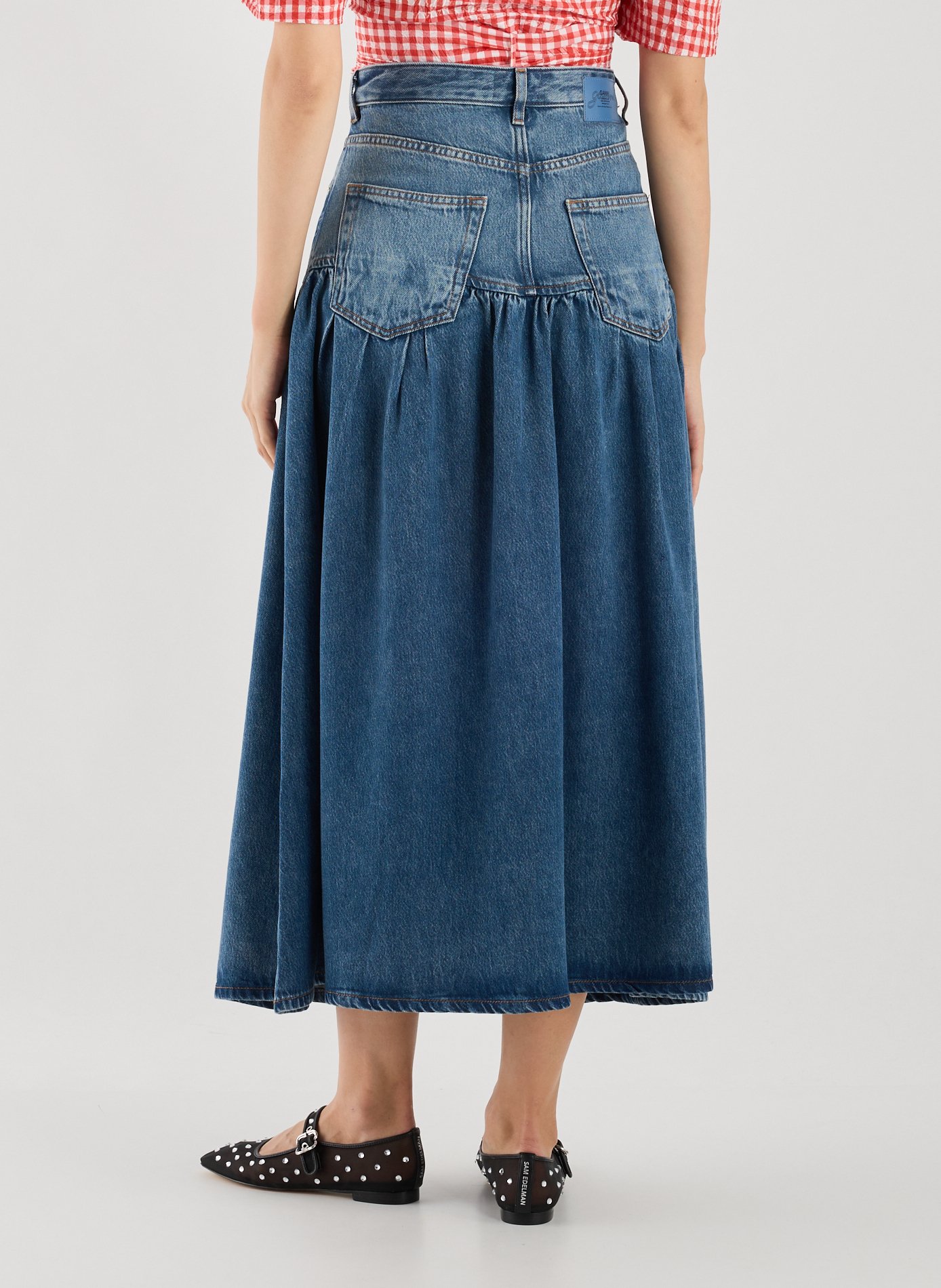 Wide Washed Denim Skirt GANNI Blue