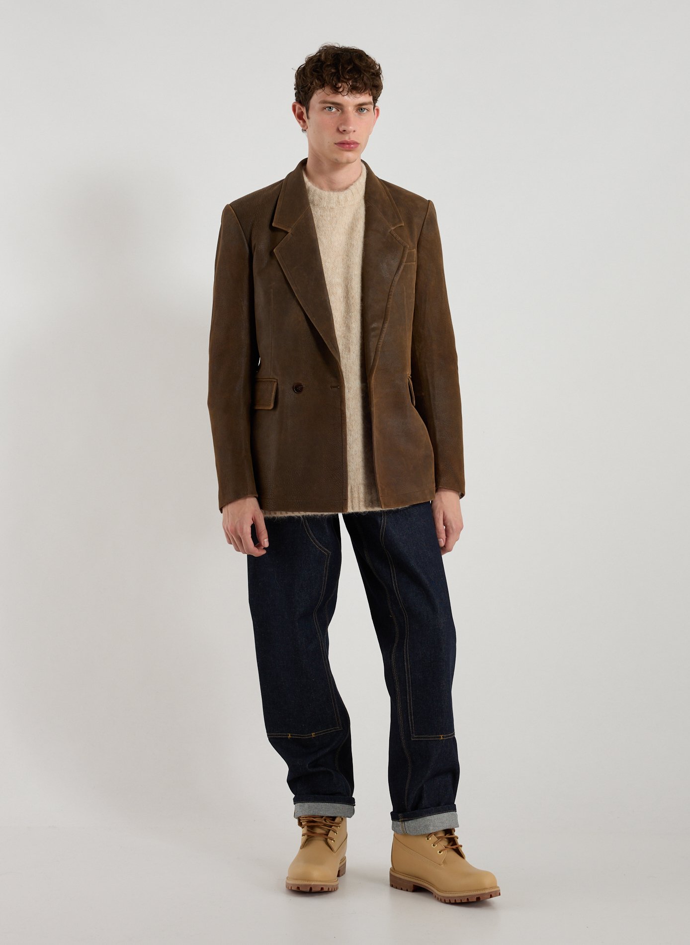 Lamb leather blazer SEAN SUEN Brown