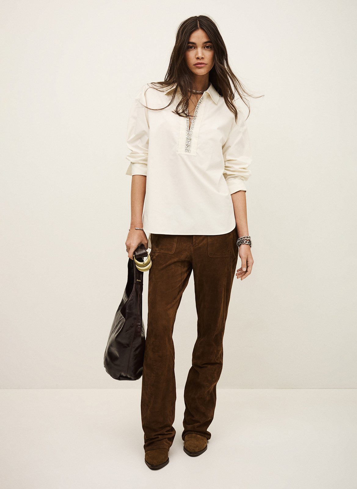 Top droit col à revers en coton miss BA&SH Blanc