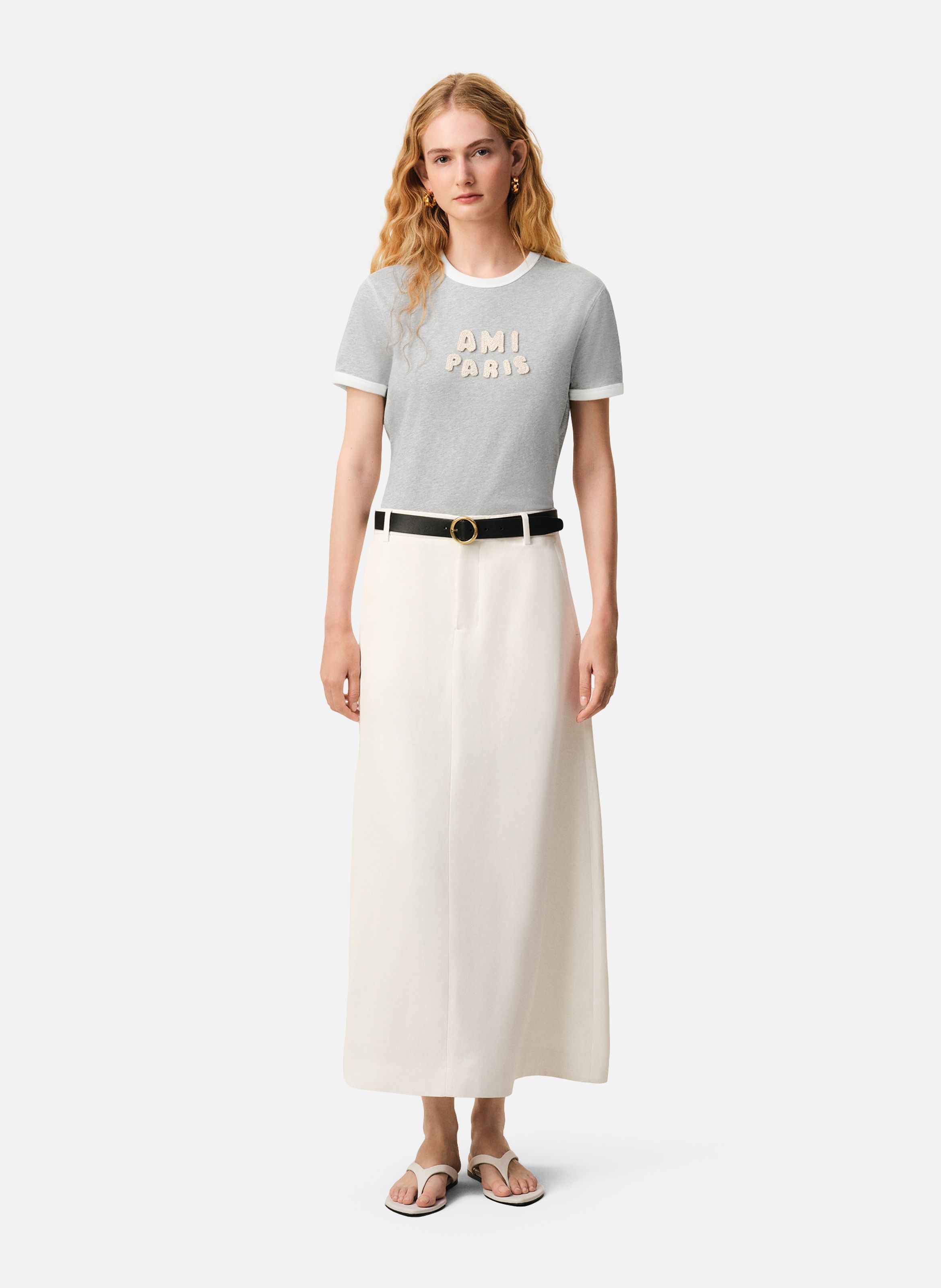 T-shirt empiècement ami paris en crochet unisexe en coton AMI PARIS Gris