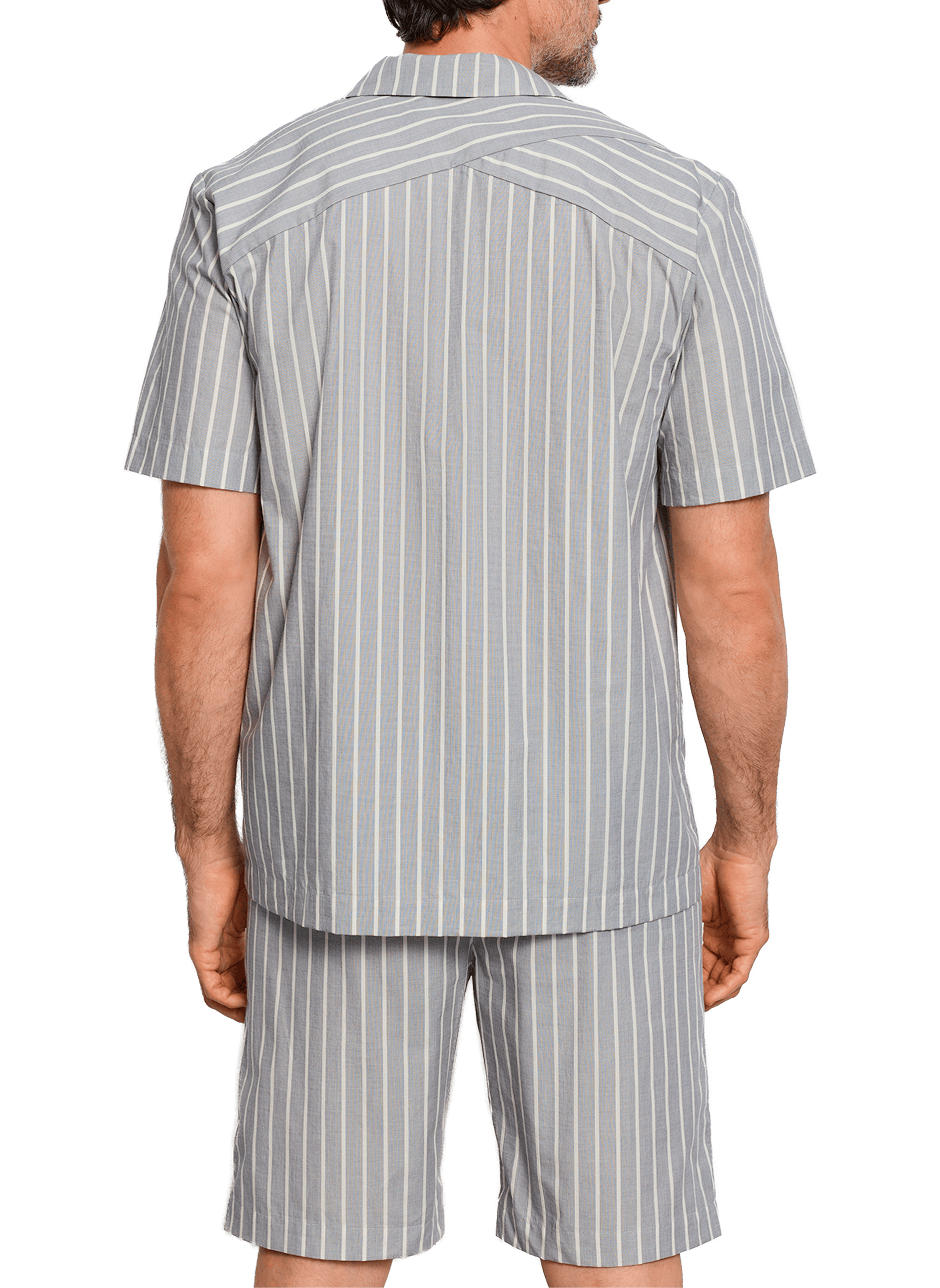 Chemise de pyjama manches courtes à rayures en coton HANRO Gris