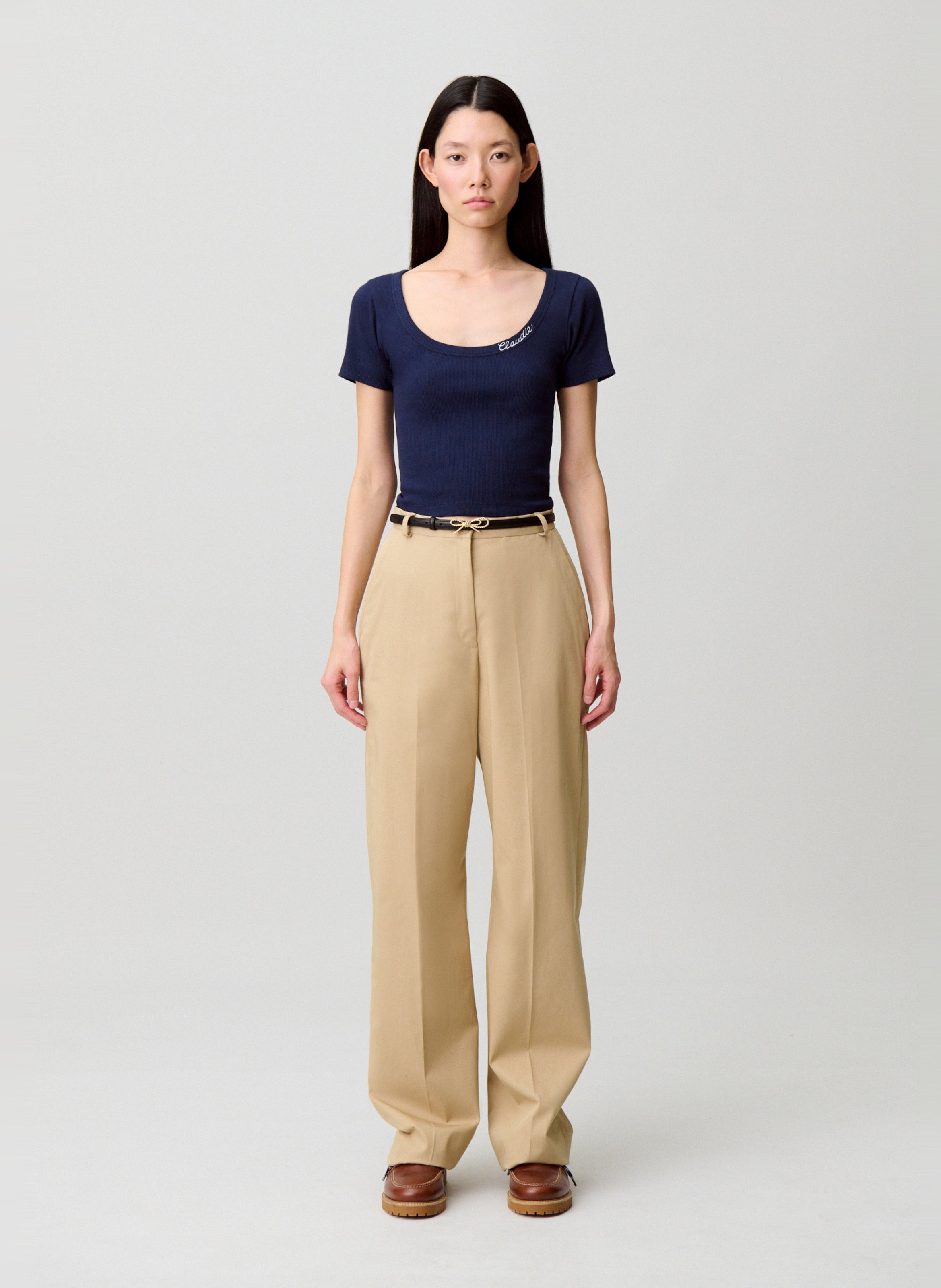 Tee-shirt court col rond ajusté CLAUDIE PIERLOT Bleu