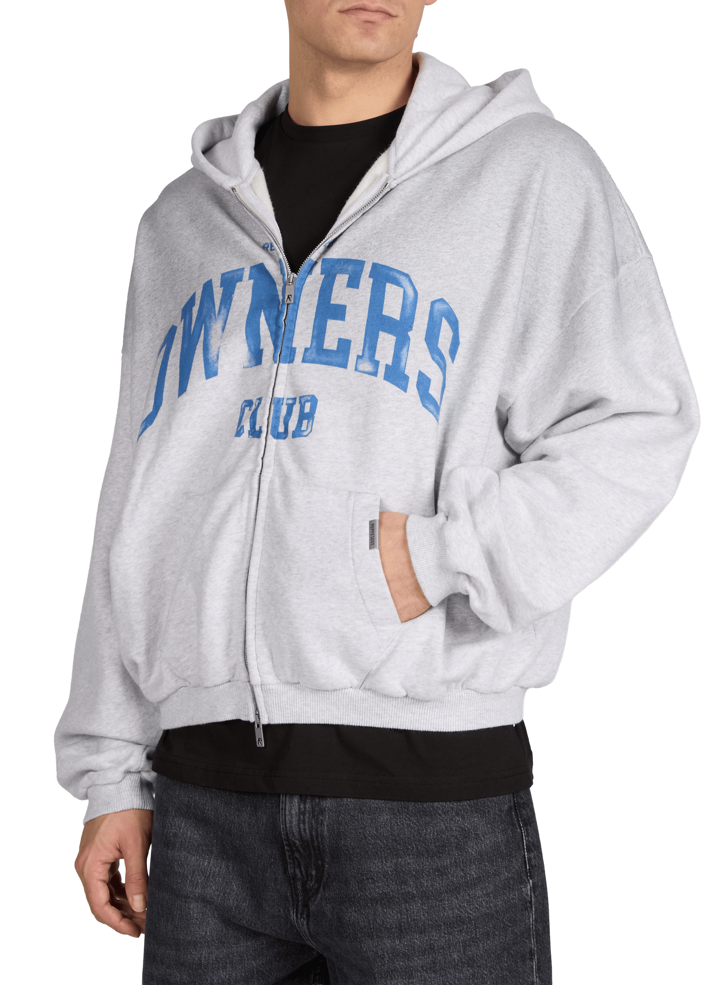 Sweat oversize zippé à capuche en coton REPRESENT Gris