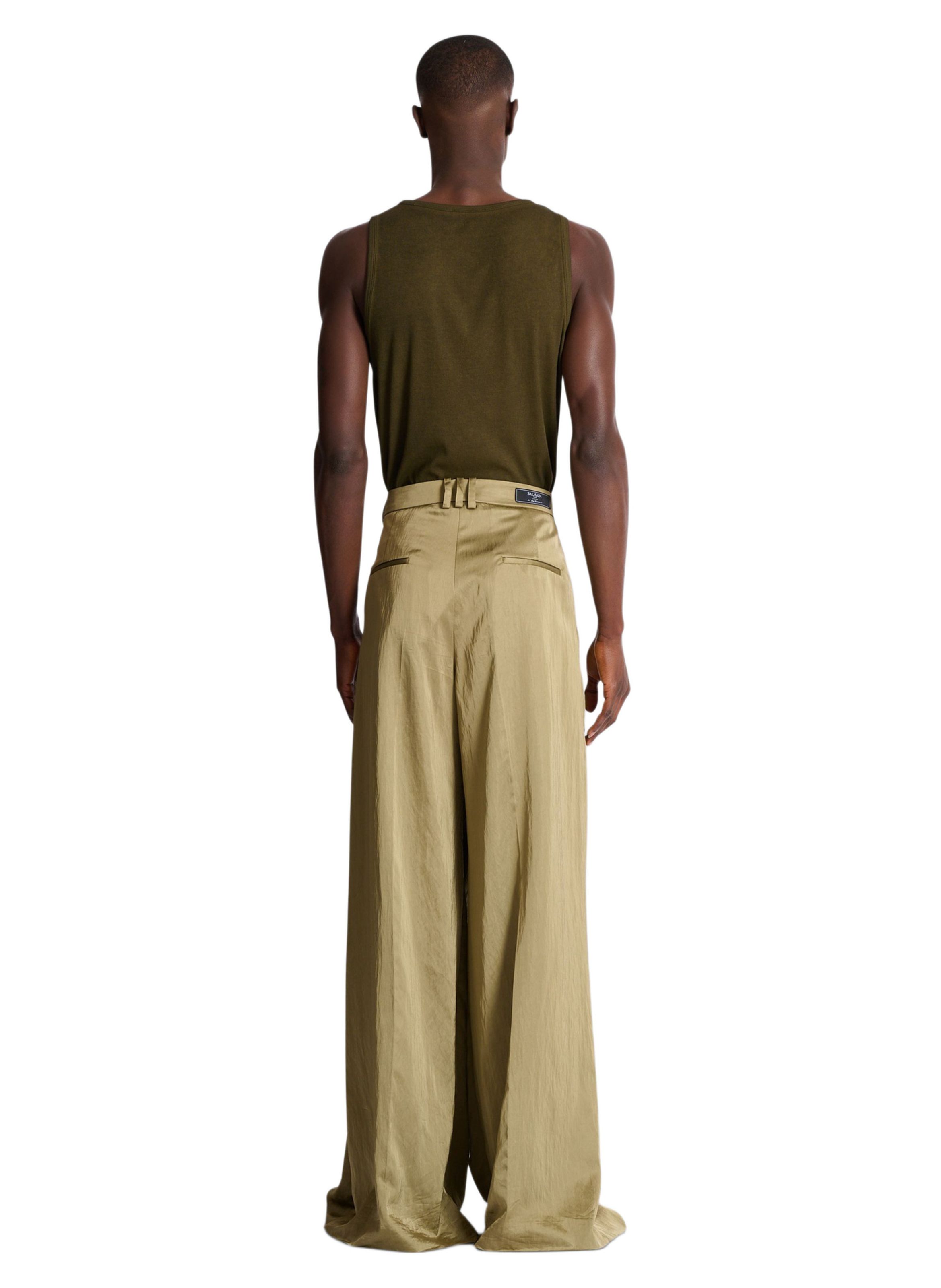 Pantalon à larges plis plats satiné BALMAIN Vert