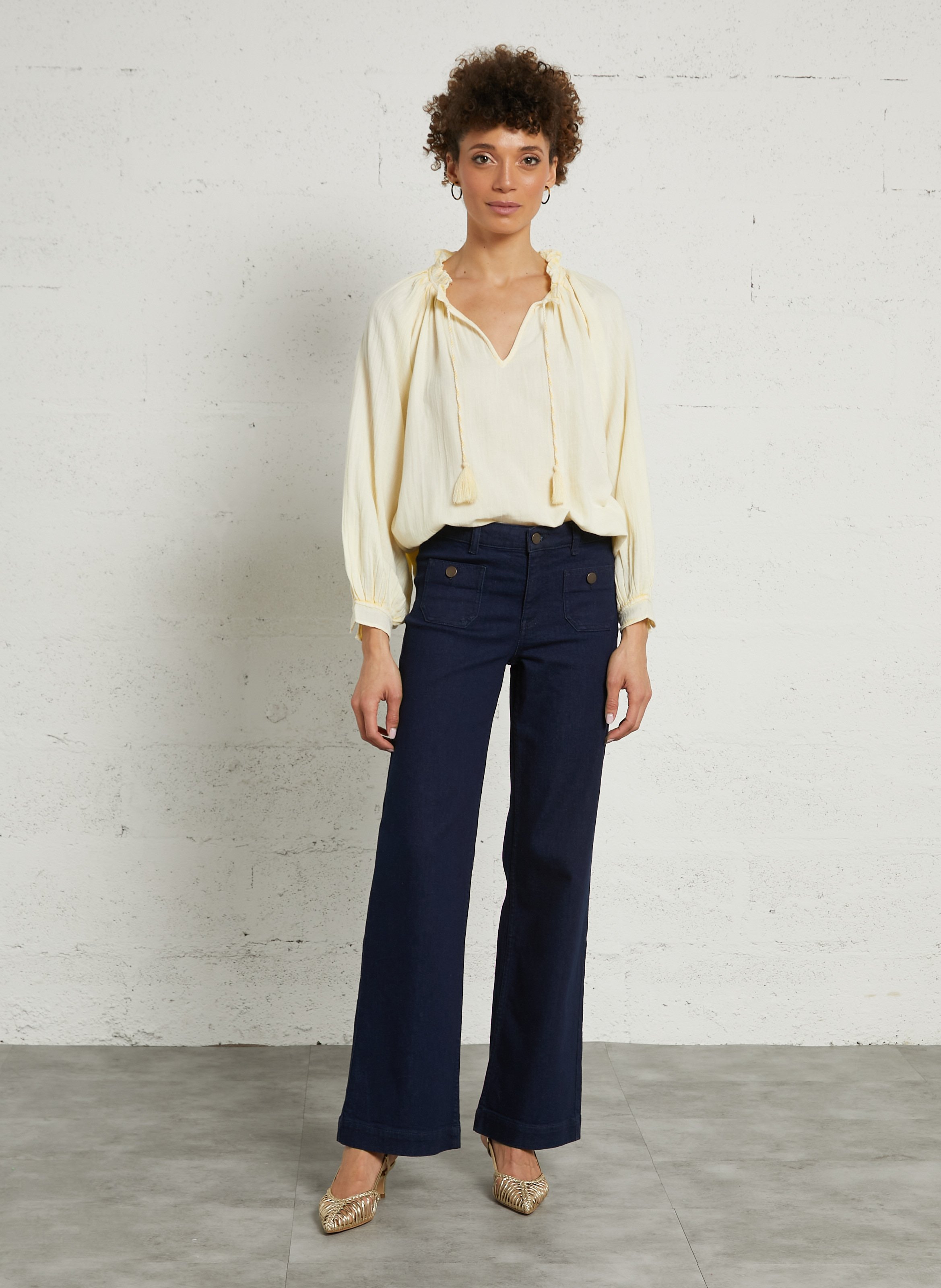 Jean droit taille mi haute uni anais MAISON 123 Bleu