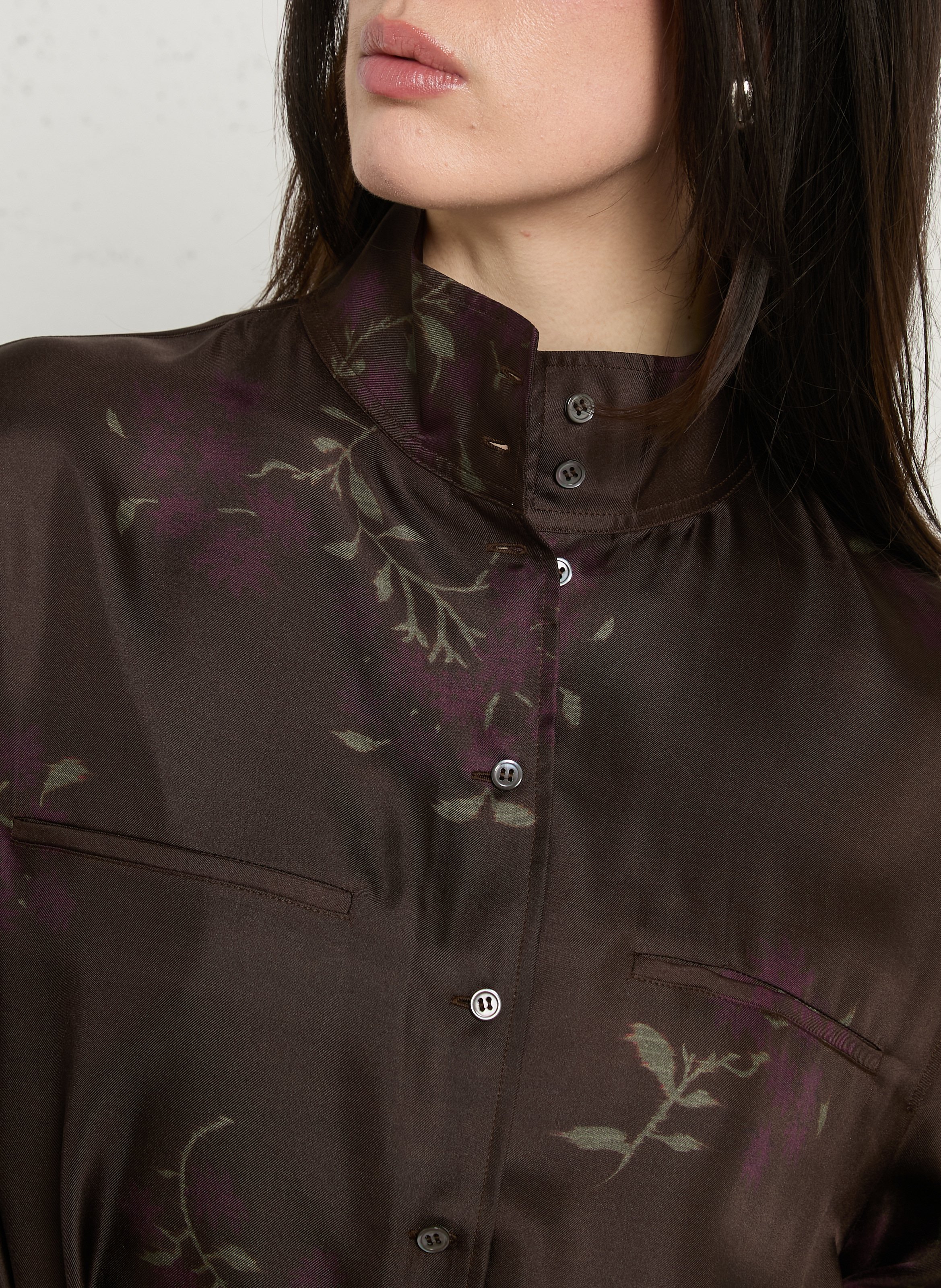 Robe midi col mao en soie witty SOEUR Marron