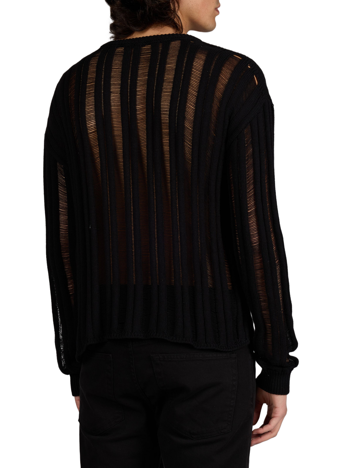 Oversized cotton and wool knit sweater ANN DEMEULEMEESTER Black