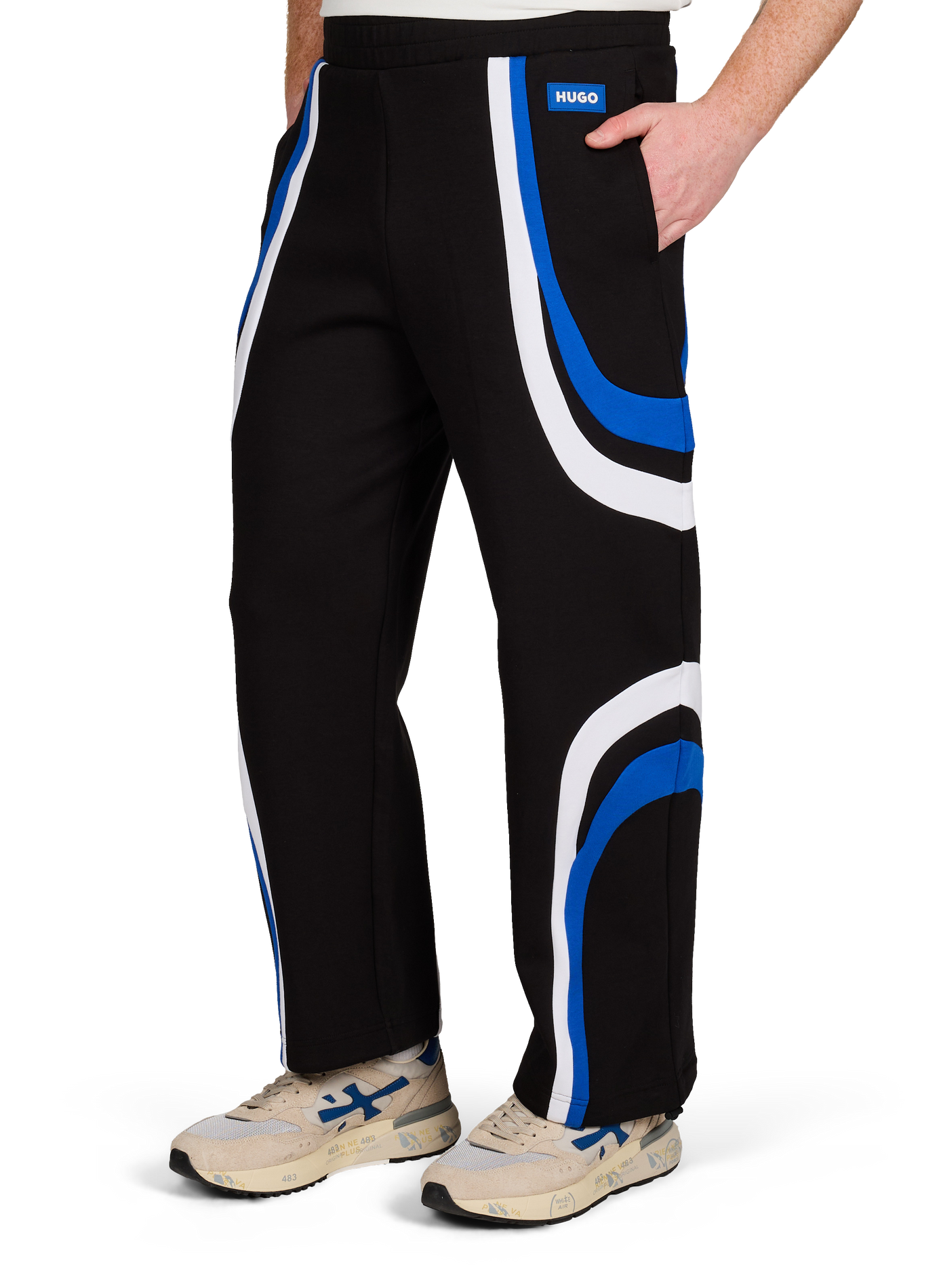 Pantalon de survêtement à bandes en coton mélangé HUGO BLUE Noir