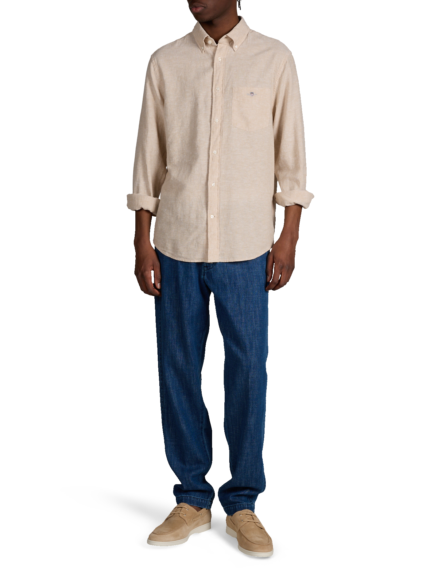 Shirt with American collar in linen and cotton GANT Beige