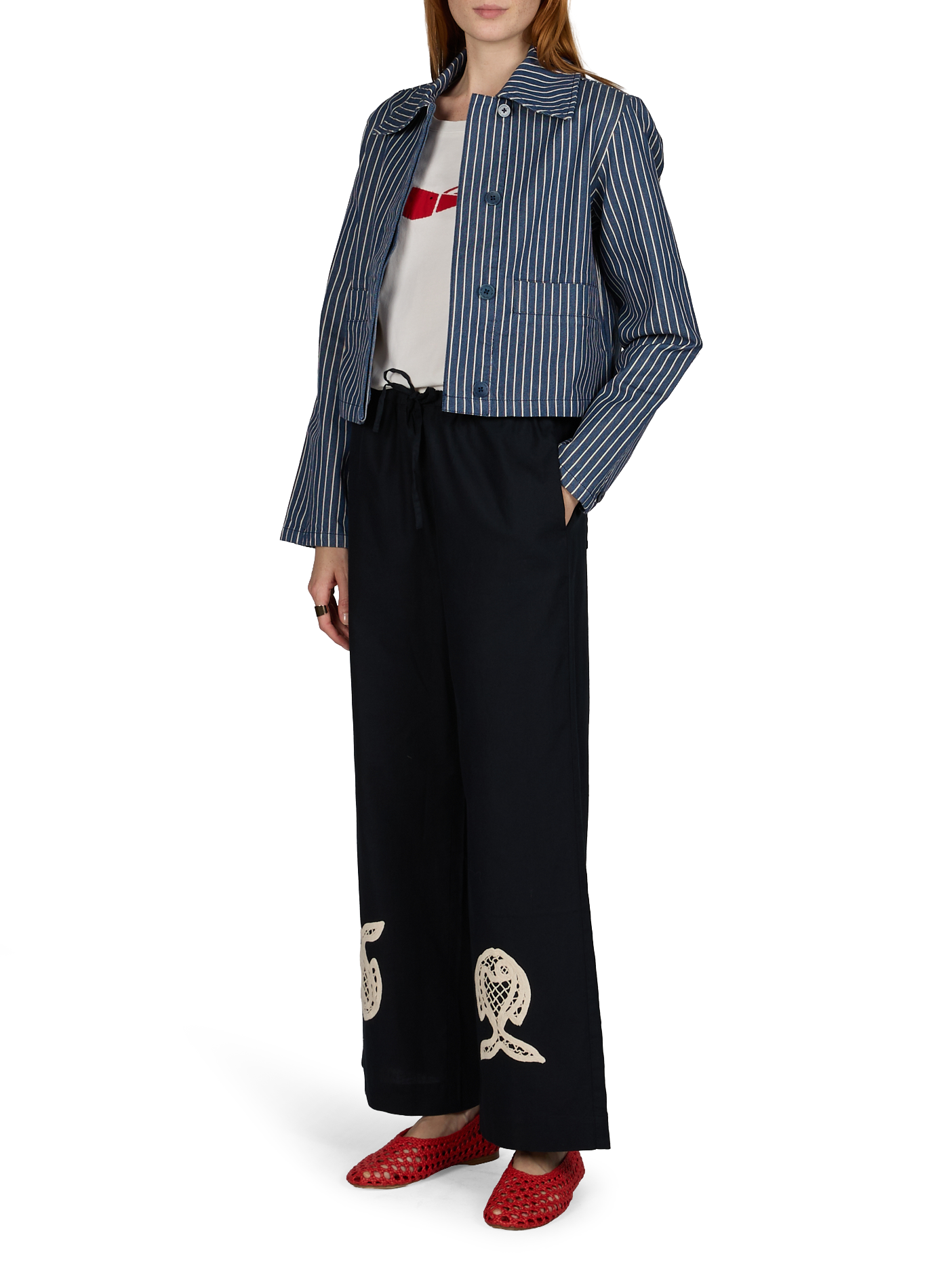 Veste courte rayée Astrid en coton THINKING MU Beige