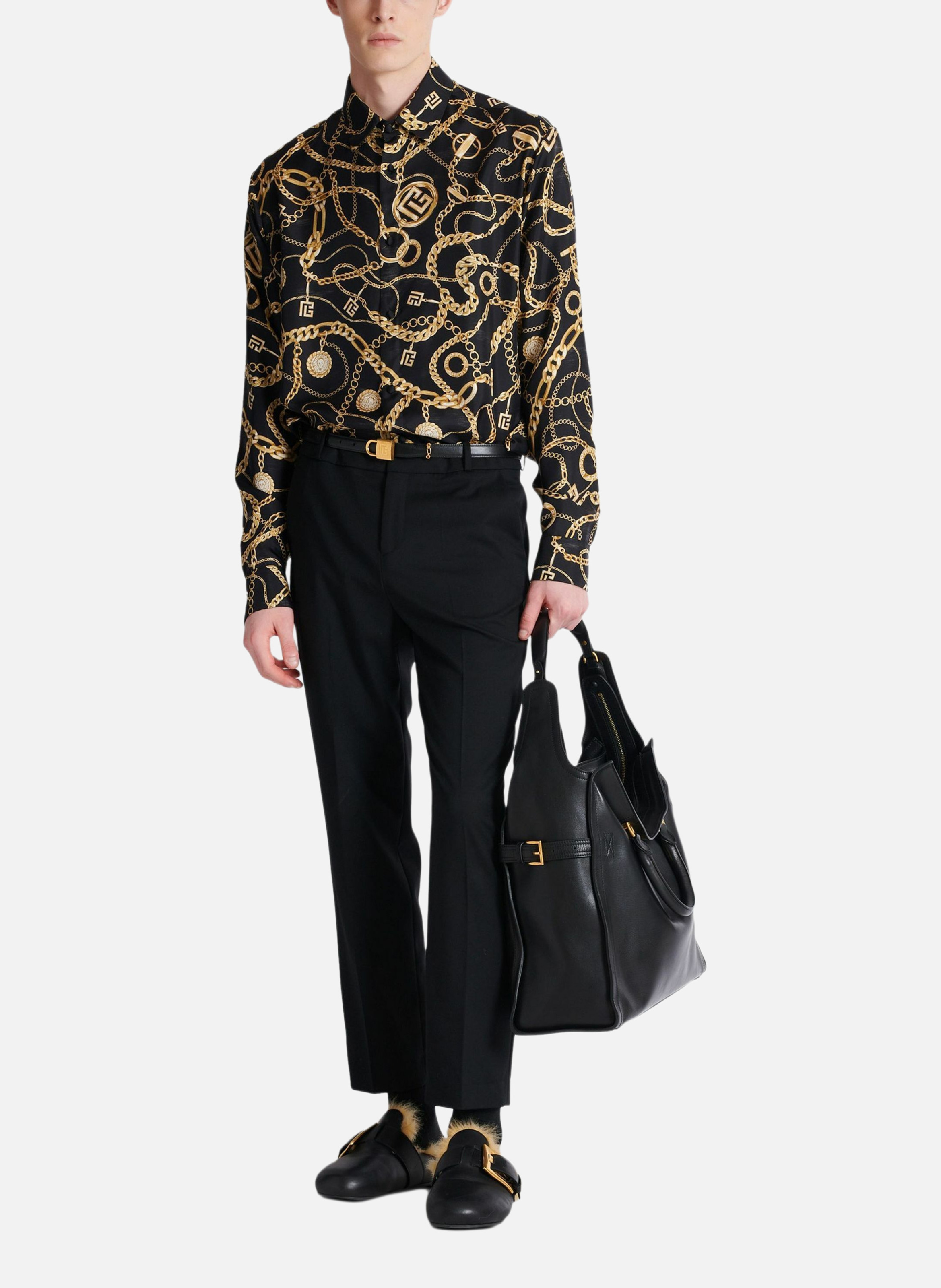 Pantalon tailleur droit en laine BALMAIN Noir