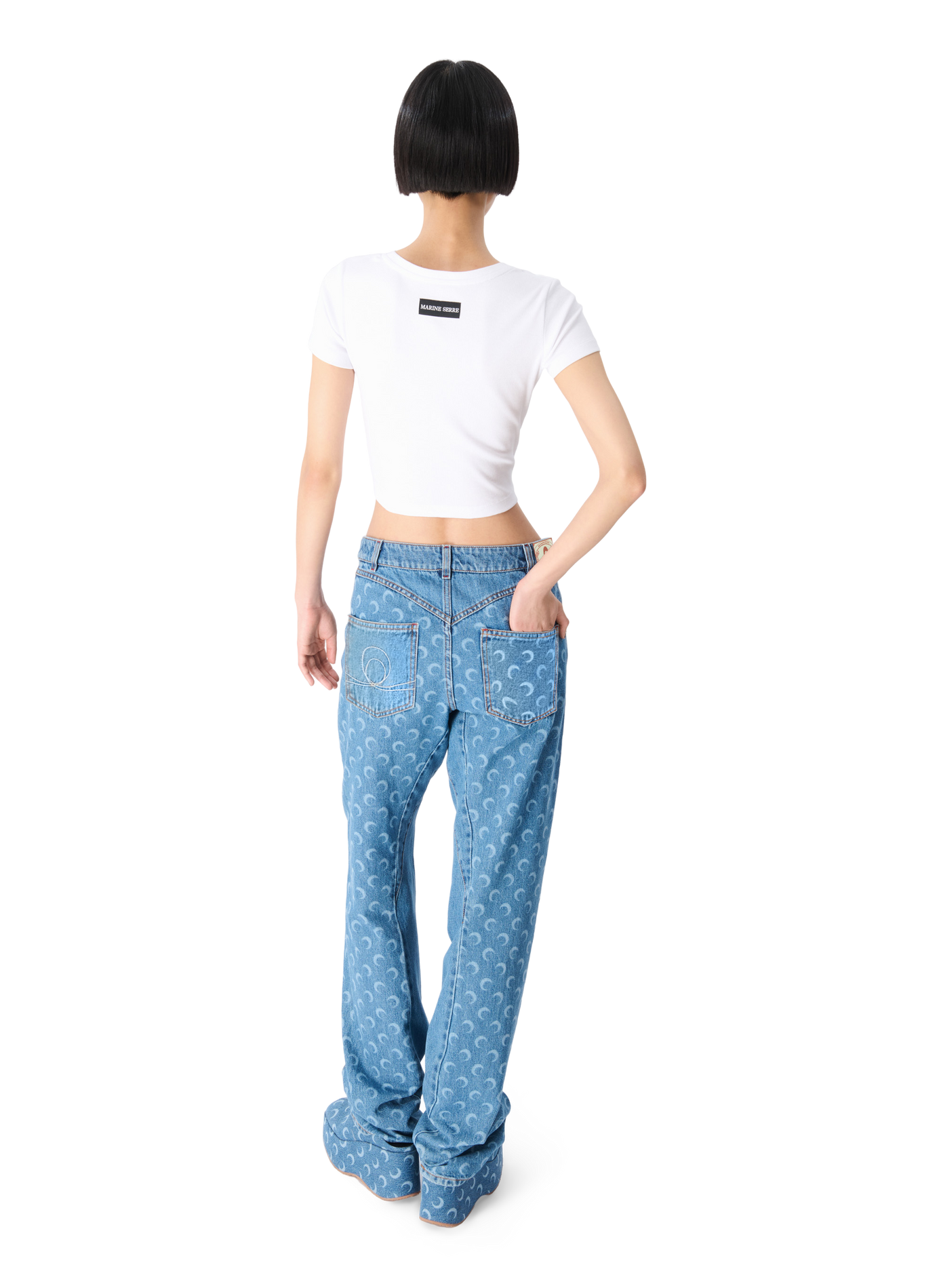 Moon laser denim curved jeans MARINE SERRE Blue