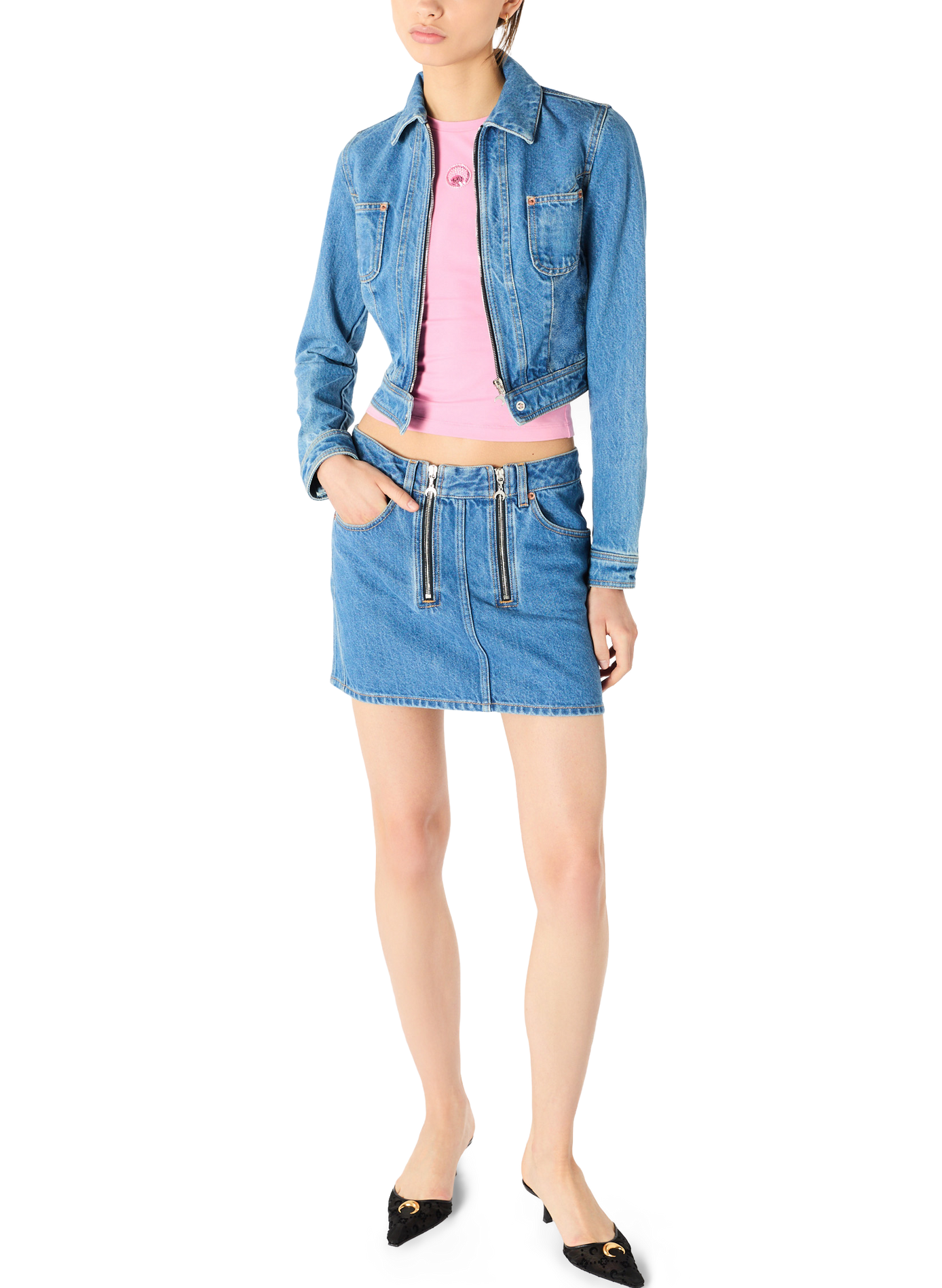 Light blue denim zipped mini skirt organic cotton MARINE SERRE Blue