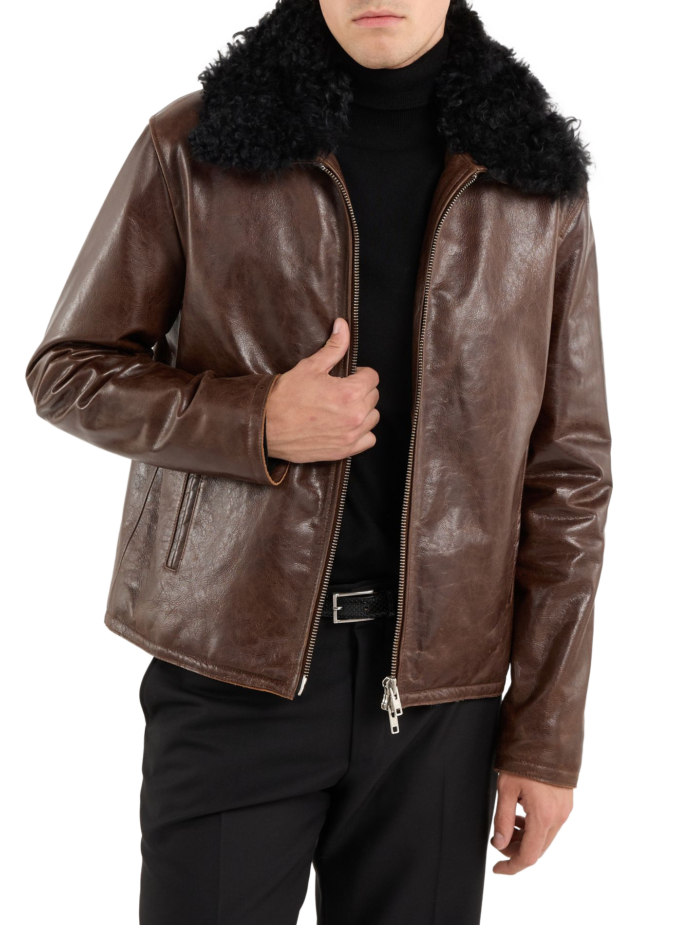 Izzy leather jacket with fur collar SAISON 1865 Brown